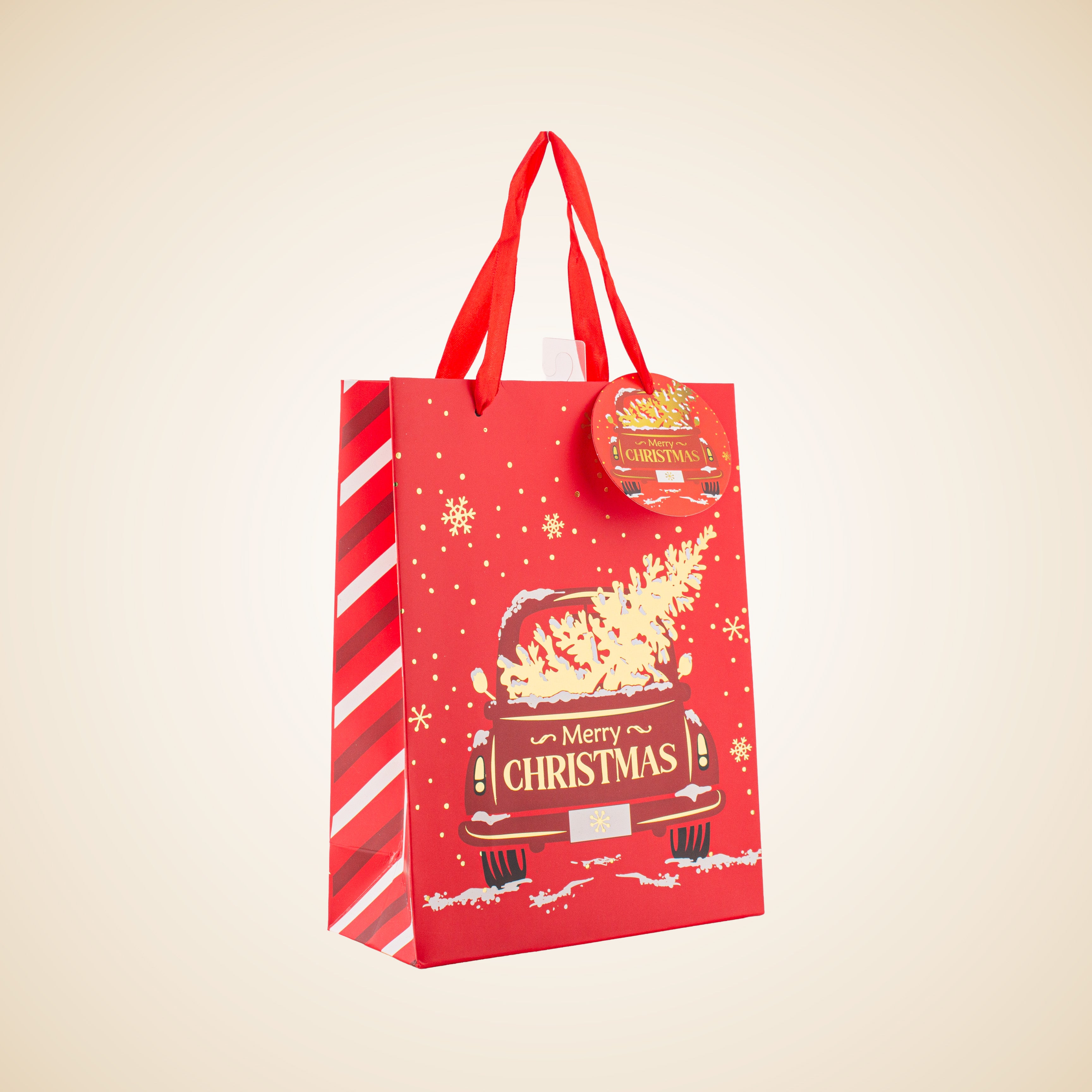 Christmas Gift Bag With Gold Foil Detailing Tree Tow 26 X 10 X 32cm 1pc