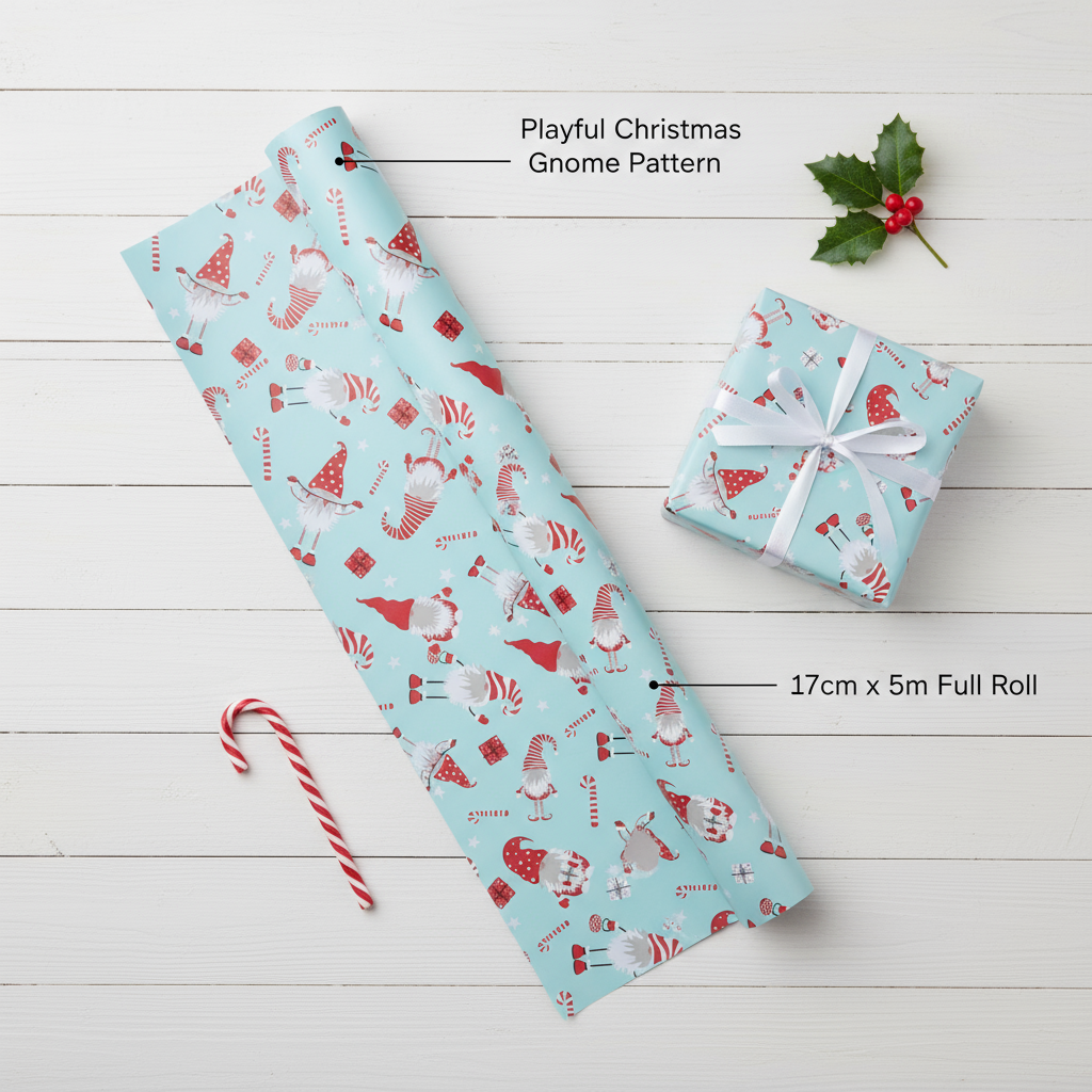 Christmas Gift Wrapping Paper Gift & Gnomes 70cm X 5m 1pc Roll