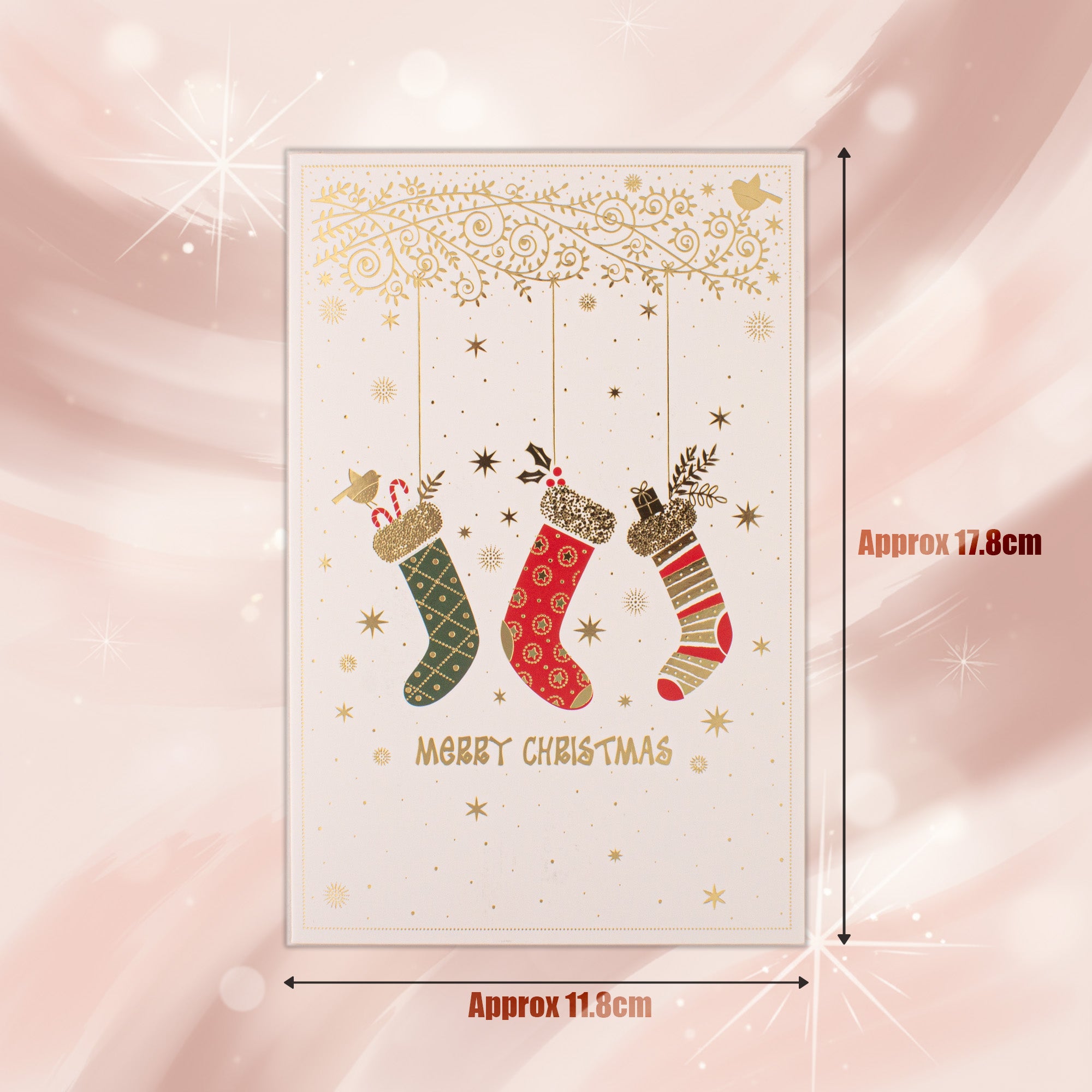 Christmas Greeting Card with Foil Detailing & Envelope Christmas Stockings 11.8 X 17.8cm 1pc
