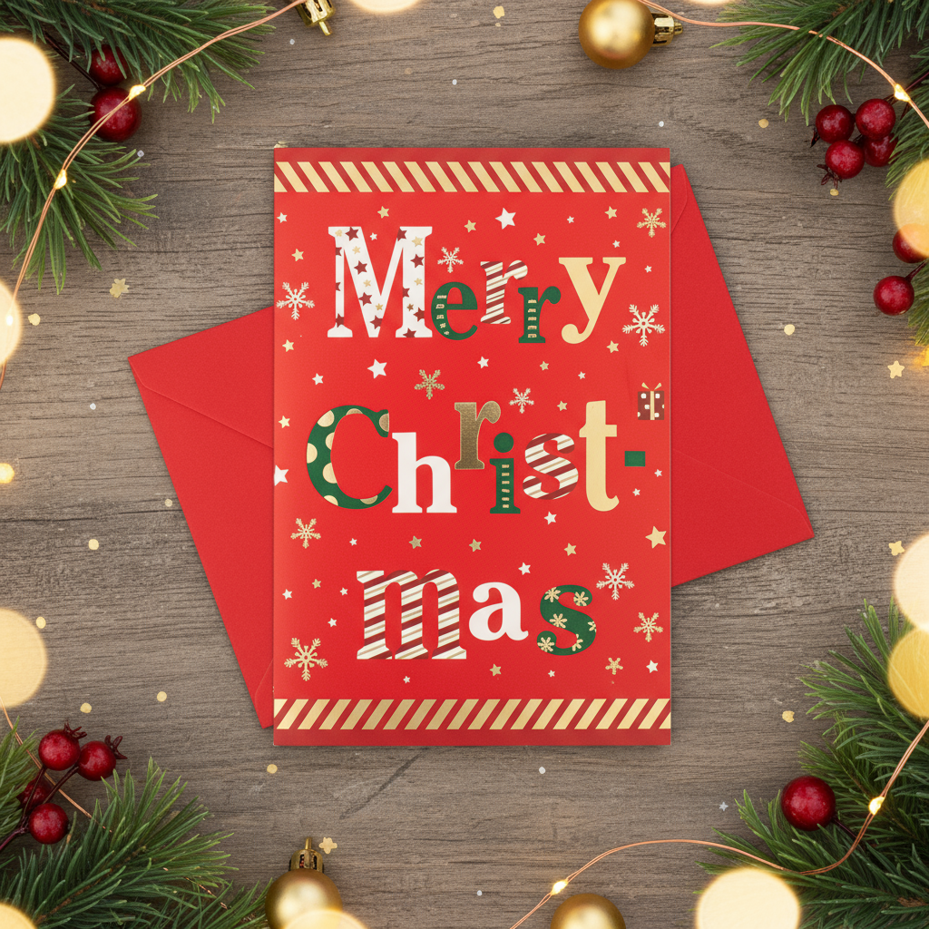 Christmas Greeting Card with Foil Detailing & Envelope Christmas Greetings 11.8 X 17.8cm 1pc