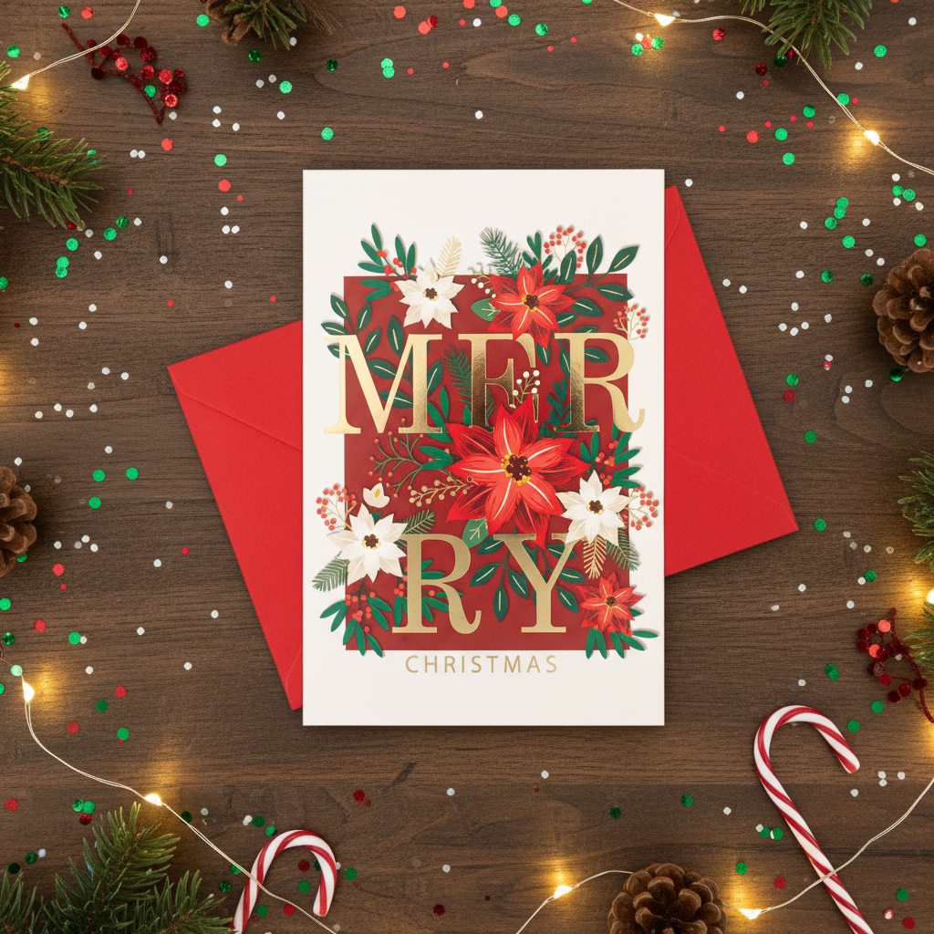 Christmas Greeting Card with Foil Detailing & Envelope Warm Wishes 11.8 X 17.8cm 1pc