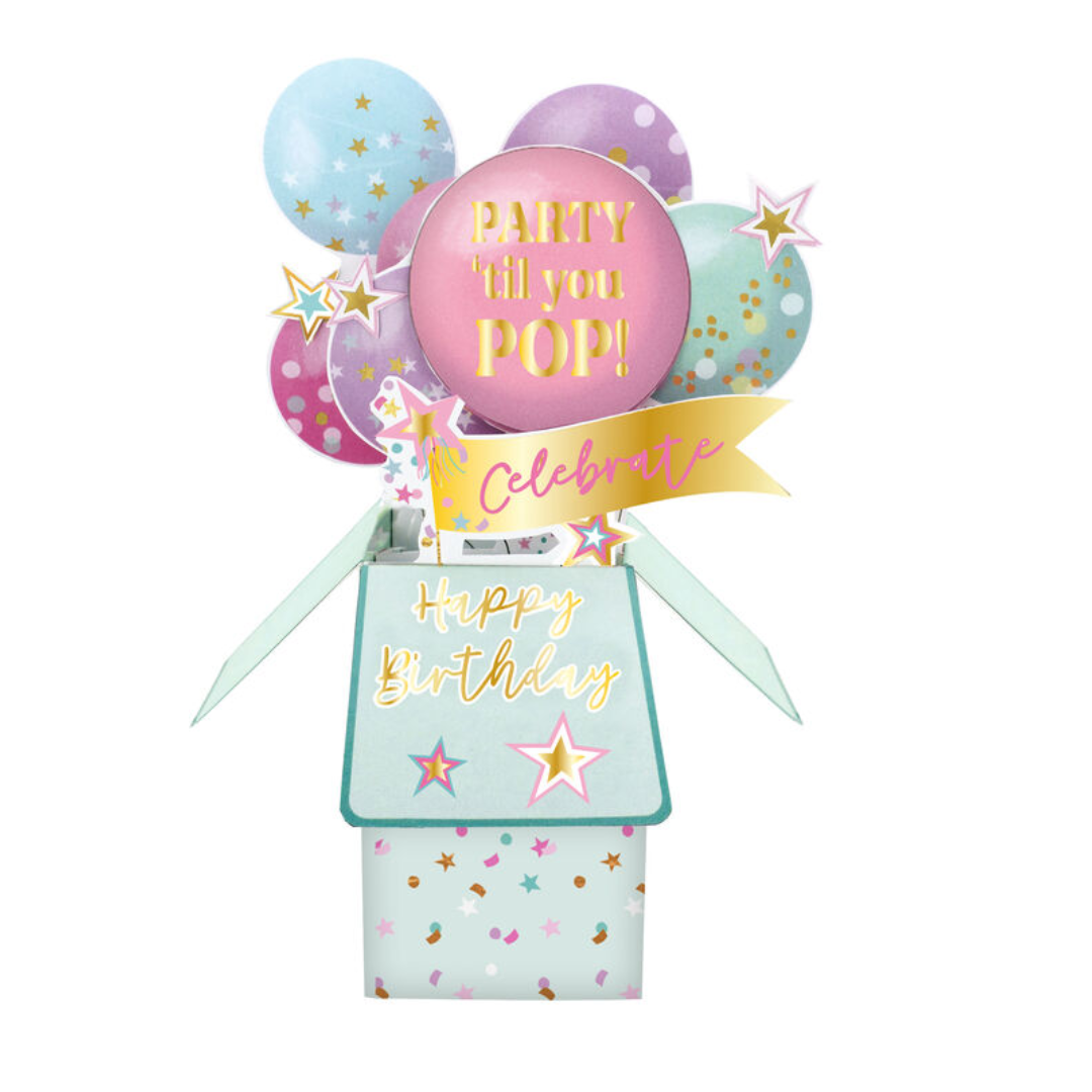 3D Pop Up Greeting Card & Envelope - Happy Birthday | Party 'til you POP