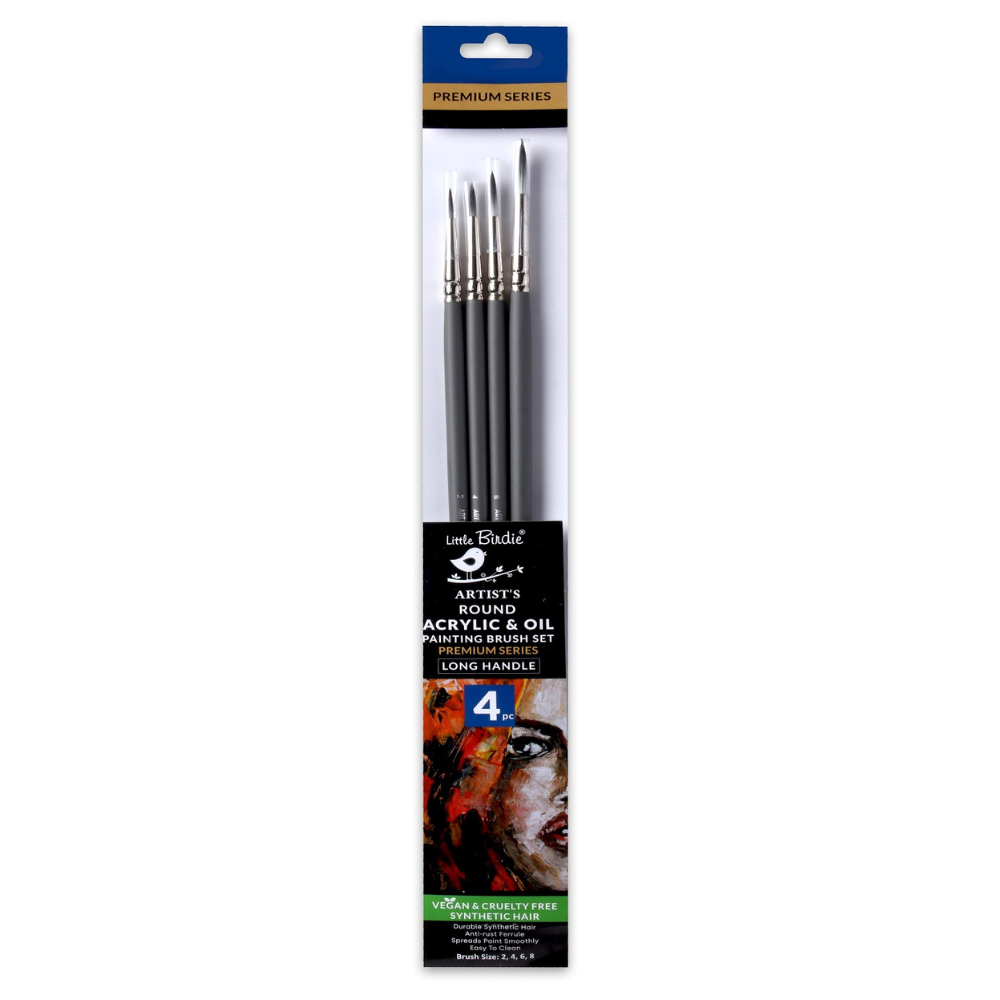 Long Handle Brush Round Synthetic Hair Size 2 4 6 8 Set of 4pc