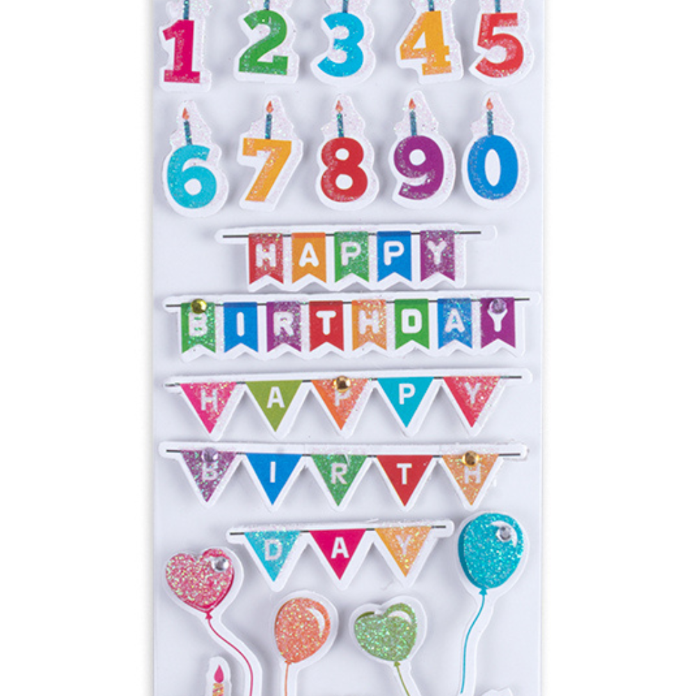 Stickers 3D Glitter Birthday Bash 22pc