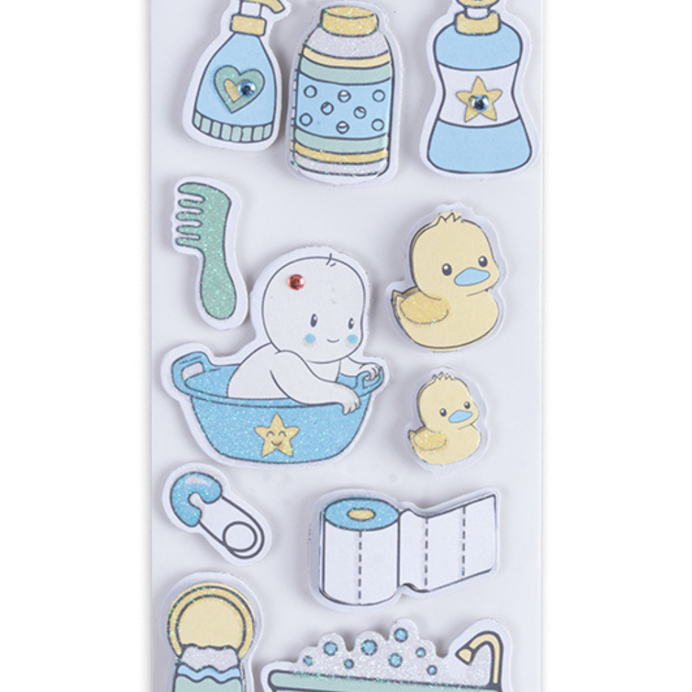 Handmade Stickers Bath Time Blue 11pc