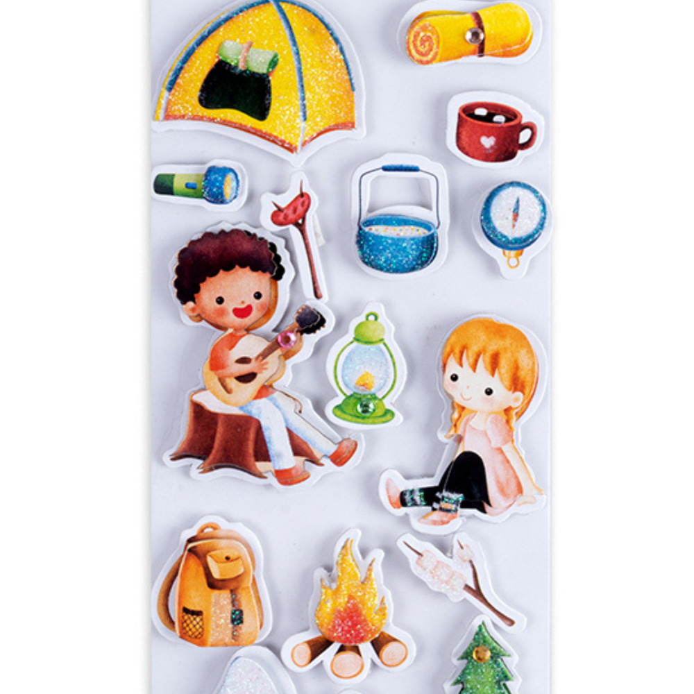 Handmade Stickers Camping fun 15pc