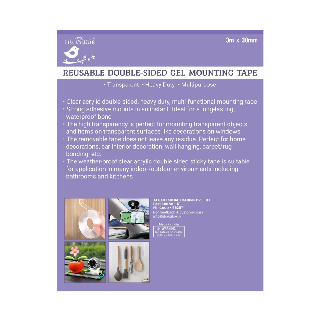 Reusable Double Sided Gel Mounting tape 30mm X 3 meter 1 Roll