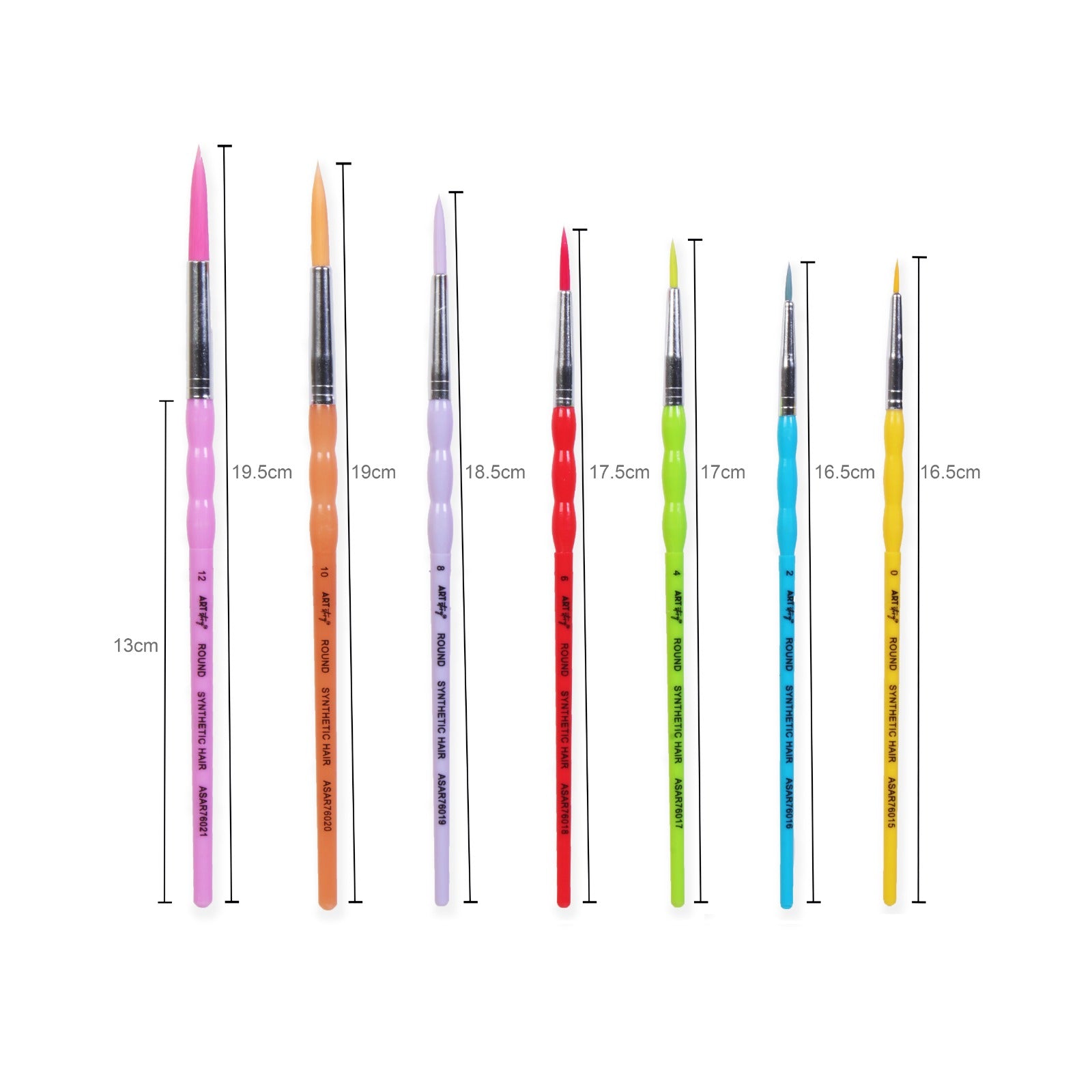 Kids Brush Round Synthetic Hair Size 0 2 4 6 8 10 12 Set of 7pc
