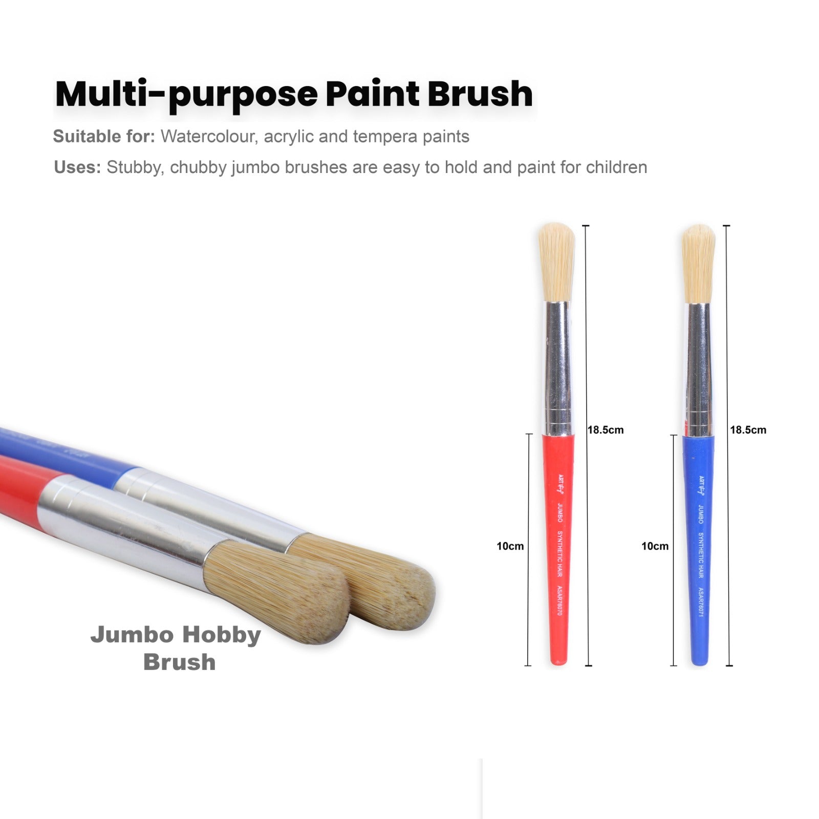 Jumbo Hobby Brush Synthetic Hair Red and Aqua Set of 2pc
