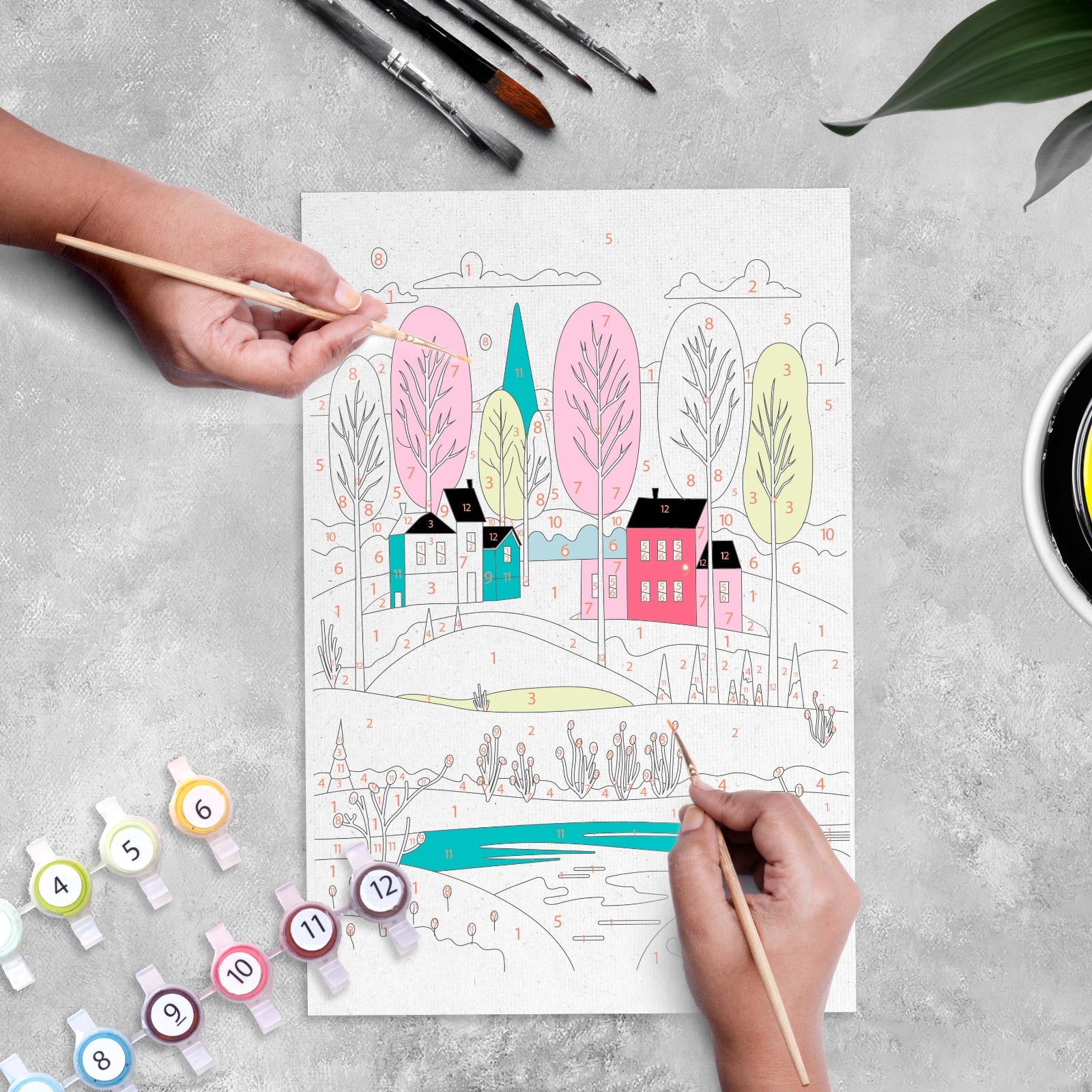 Paint By Numbers - Winterscape, Canvas L8in X W12in, Easel L24in X W20.5cm (approx)