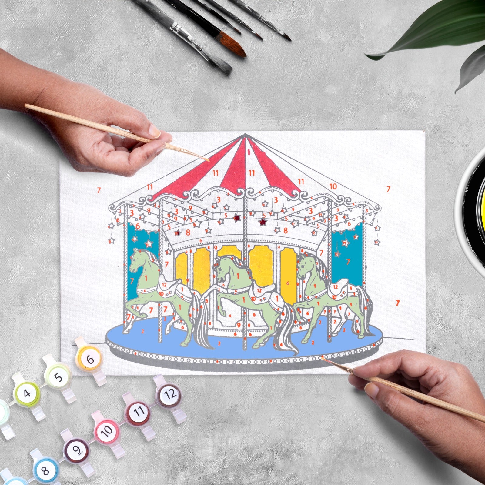 Paint By Numbers- Carousel,Canvas L8in X W12in, Ease L24cm X W20.5cm (approx)