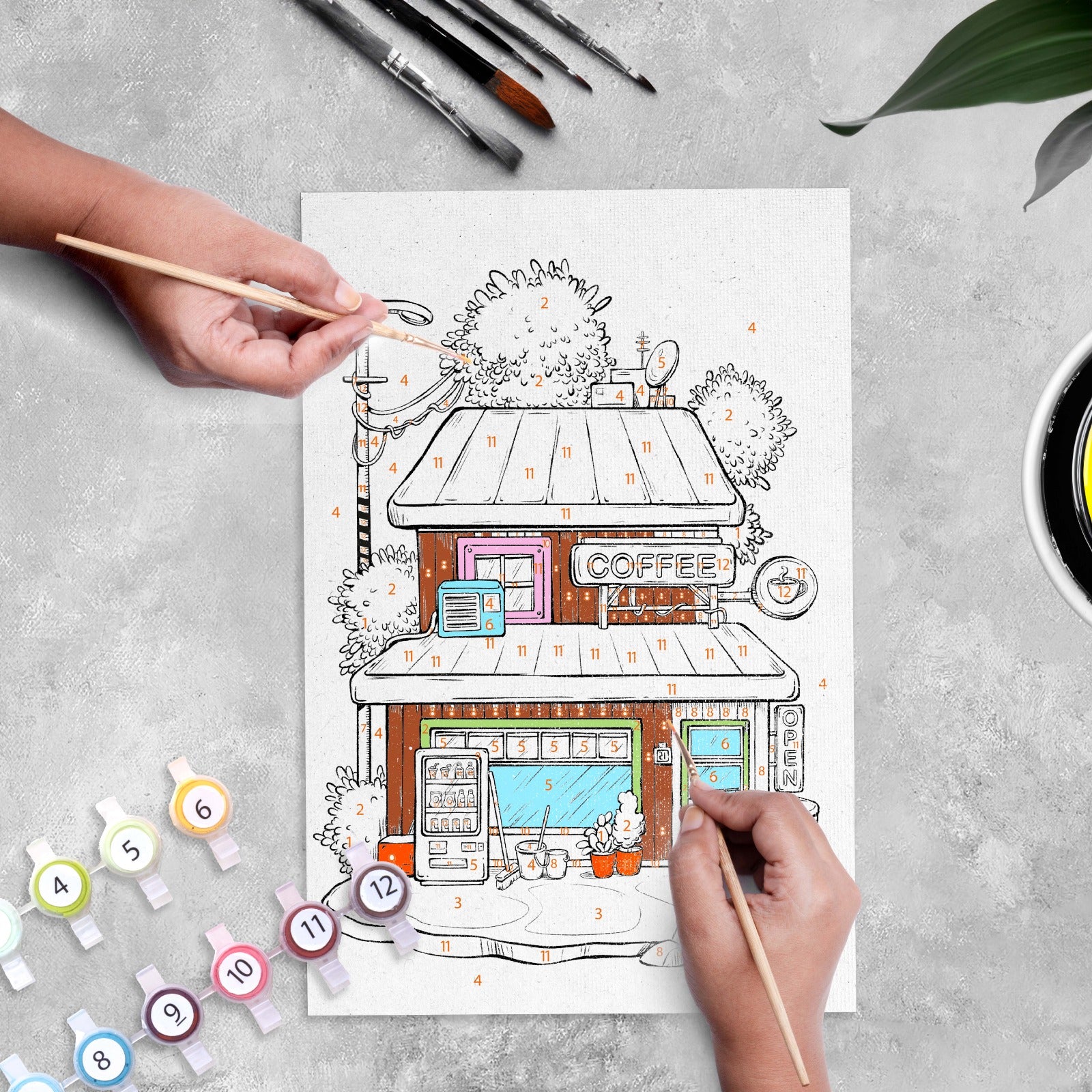 Paint By Numbers - Coffee Shop, anvas L8in X W12in, Easel L24cm X W20.5cm (approx)