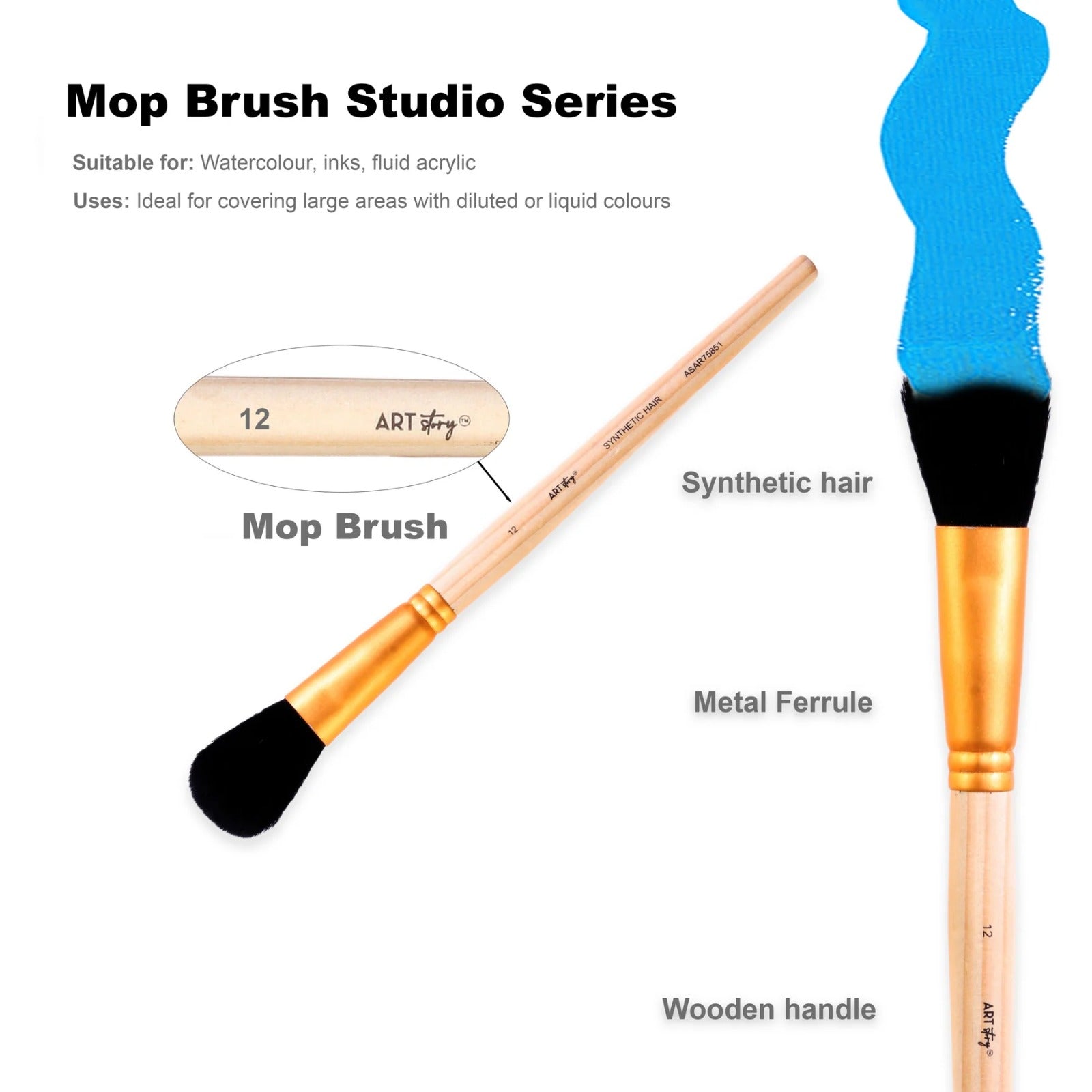 MOP Brush Synthetic Hair Size 8 12 16 Set of 3 pc