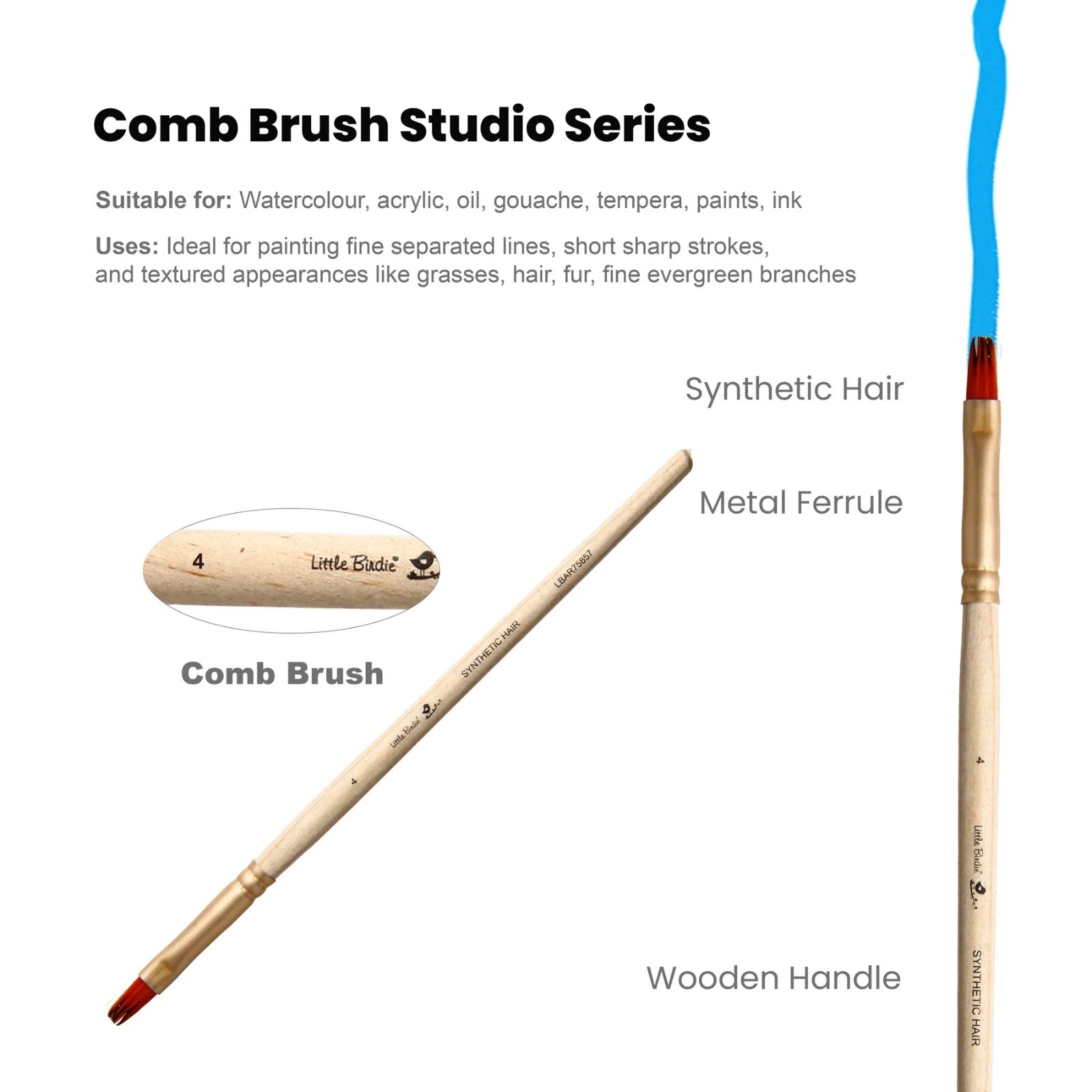 Comb Brush Synthetic Hair Size 2 4 6 8 10 12 Set of 6 pc
