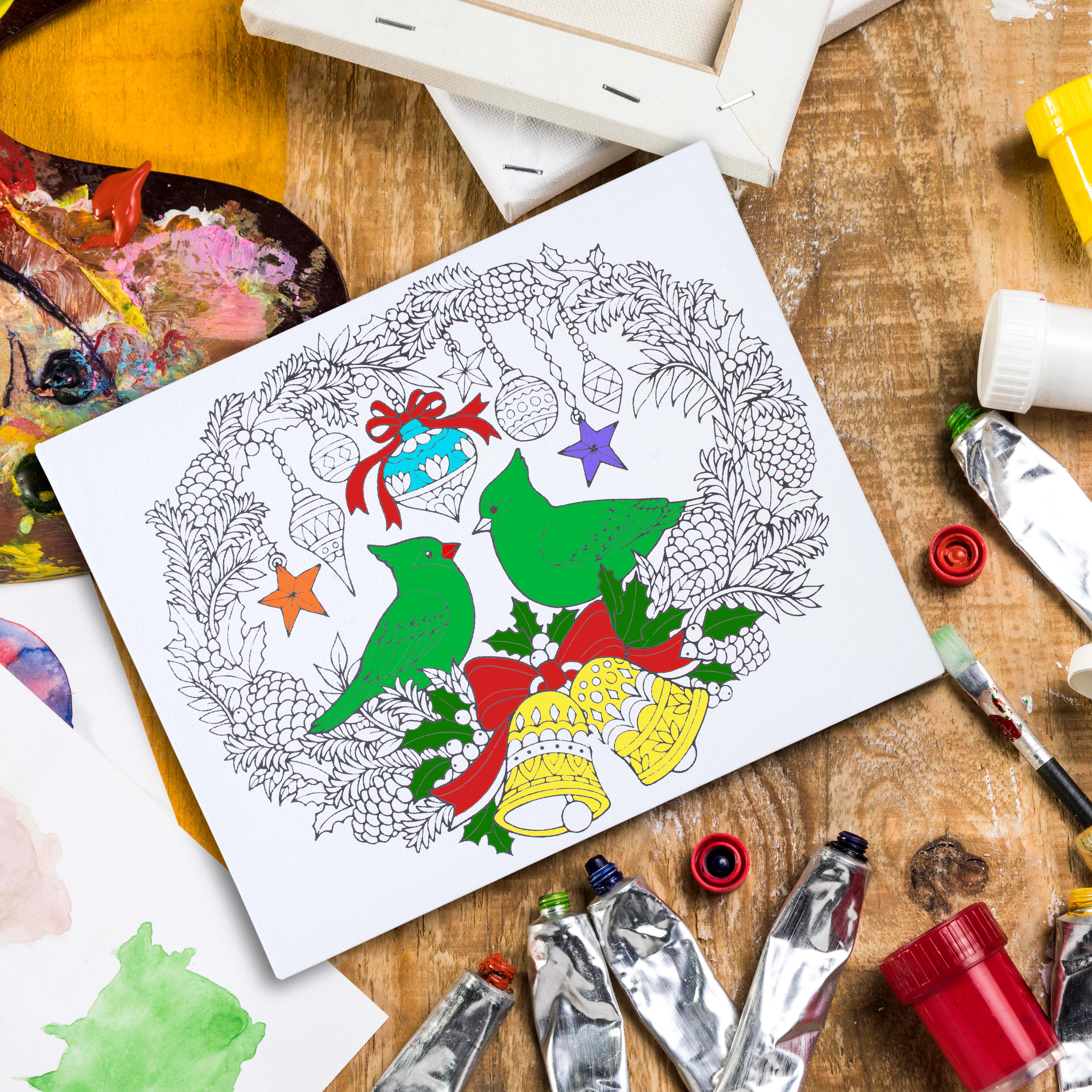 Pre Primed Printed Stretched Canvas With Paints Festive Celebration L10 X W8Inch 1pc