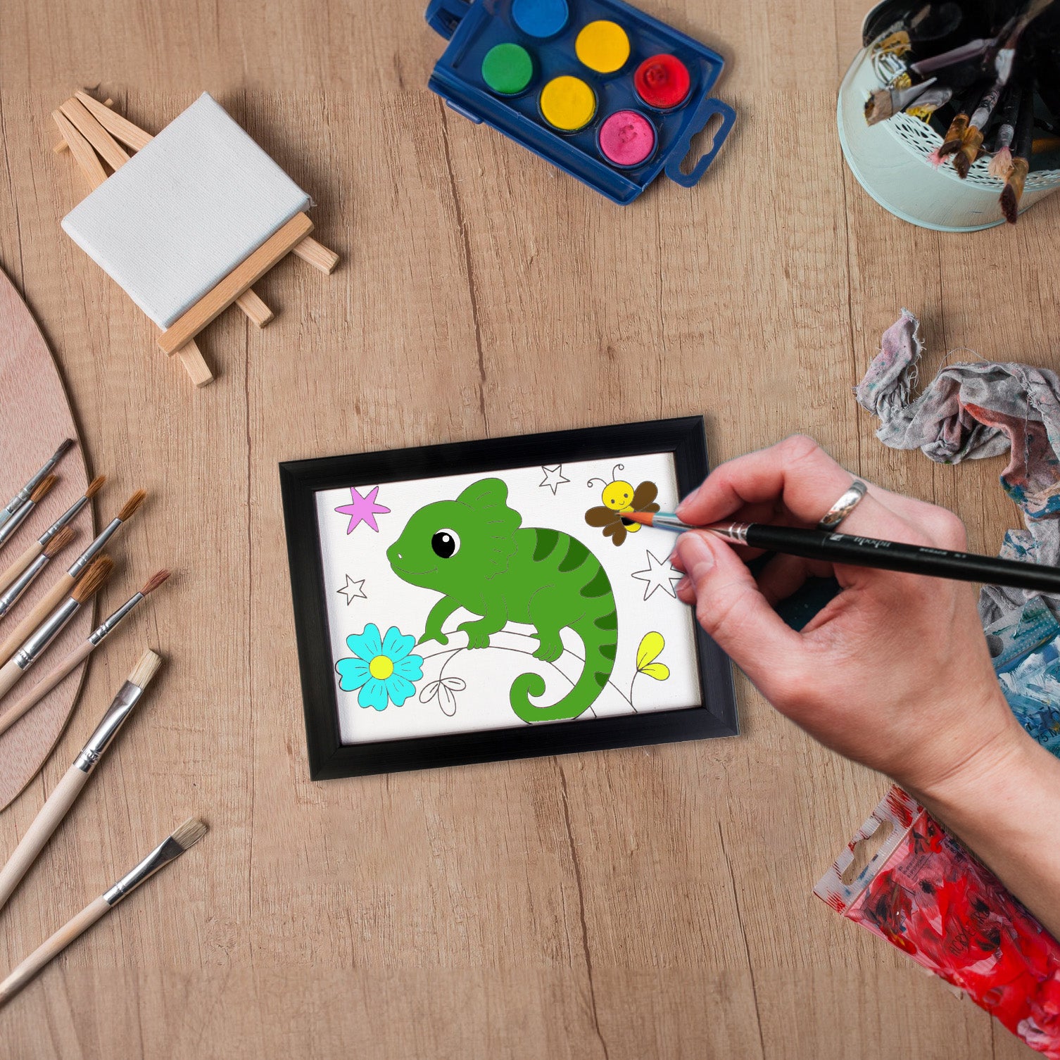 Pre-printed Canvas With Frame Chameleon Painting Kit 5 X 7inch