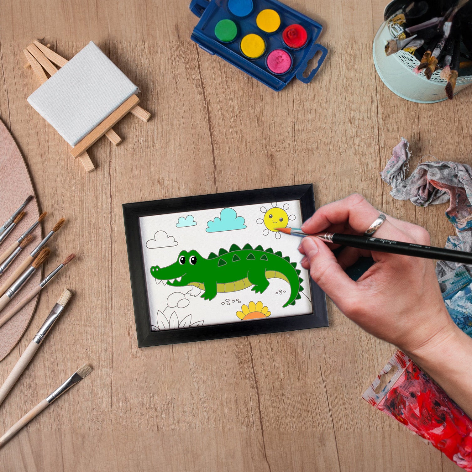 Pre-printed Canvas With Frame Alligator Painting Kit 5 X 7inch