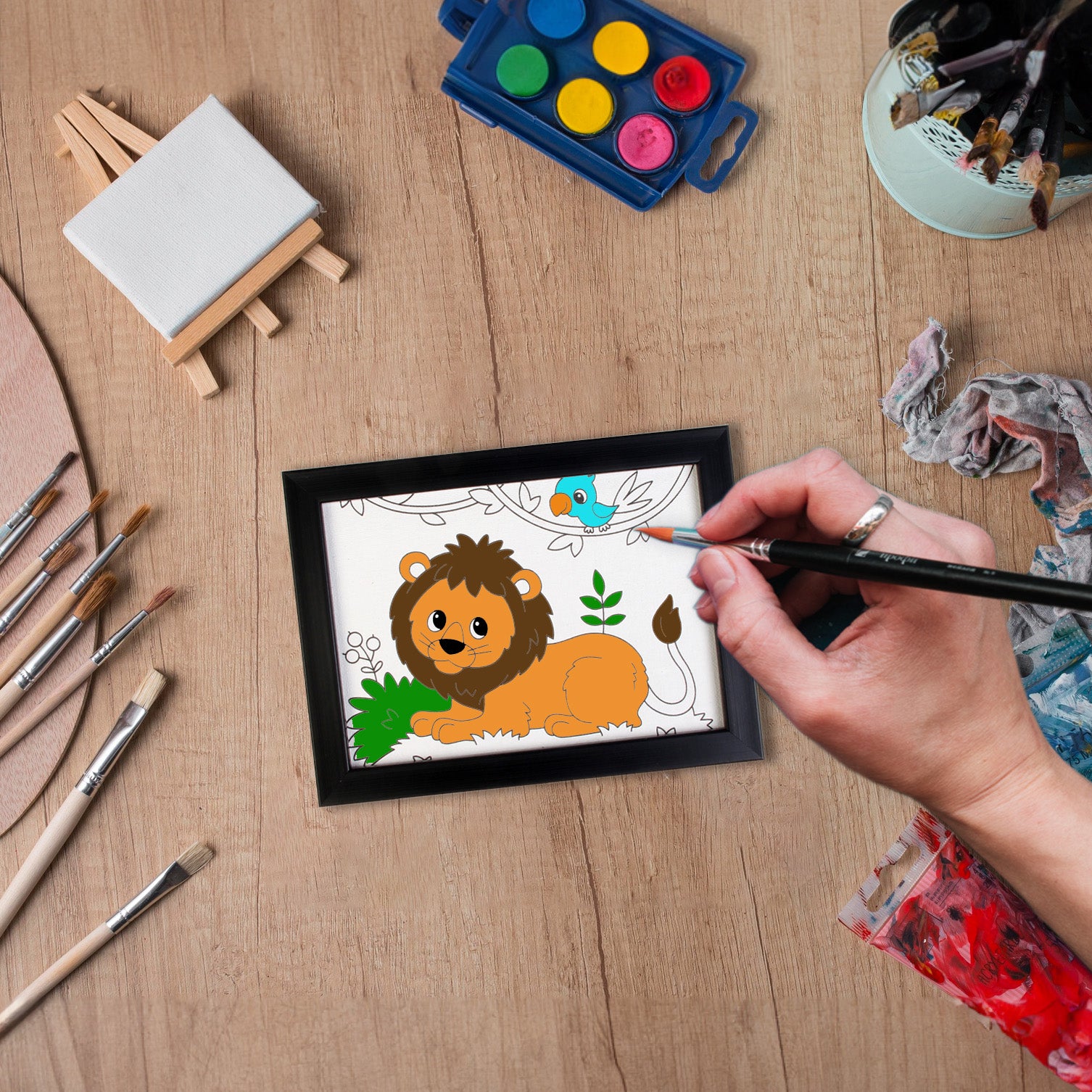 Pre-printed Canvas With Frame Lion Painting Kit 5 X 7inch