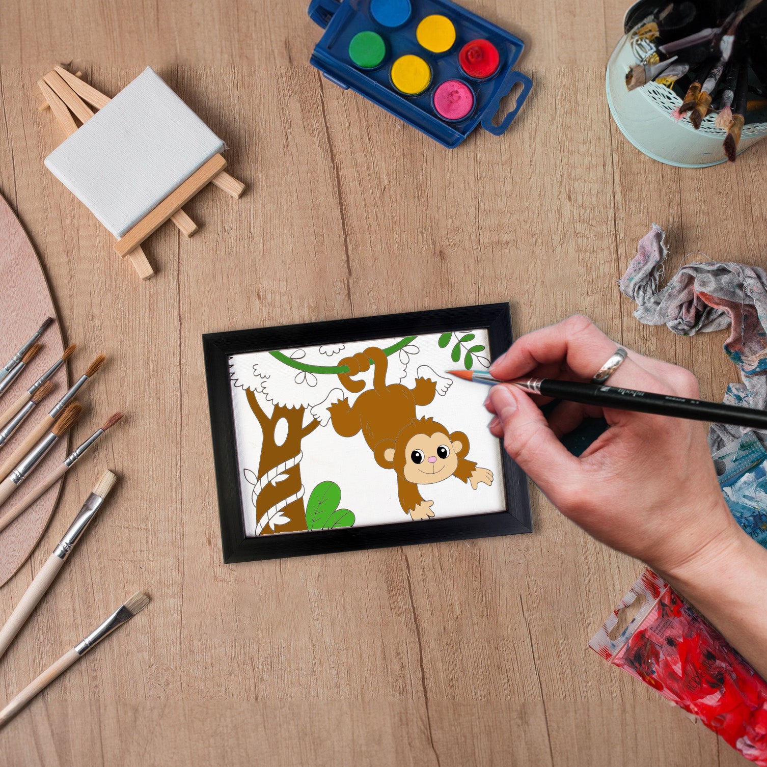 Pre-printed Canvas With Frame Monkey Painting Kit 5 X 7inch