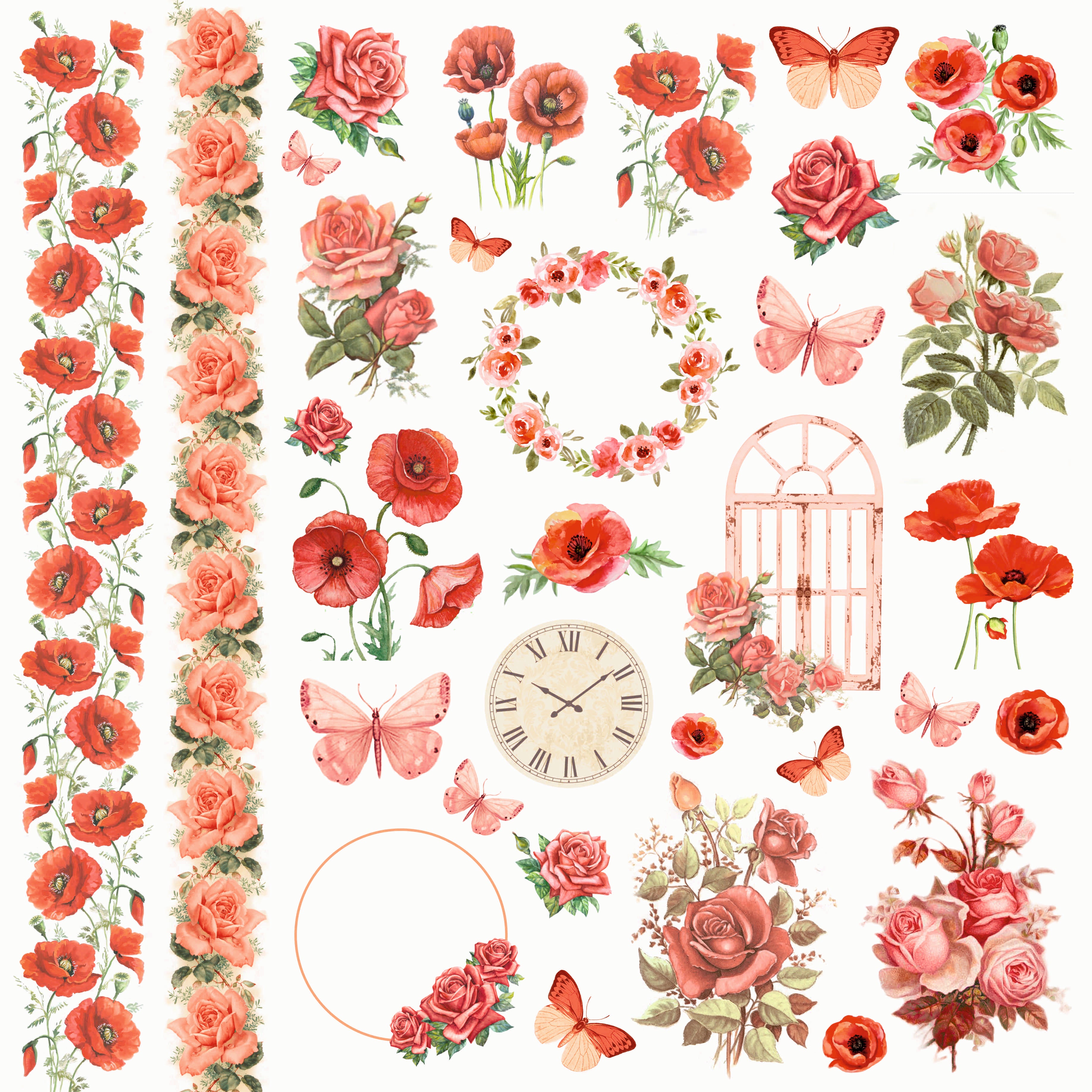 Paper Pack 12In X 12In Poppies & Roses 12 Sheets 250Gsm Lb
