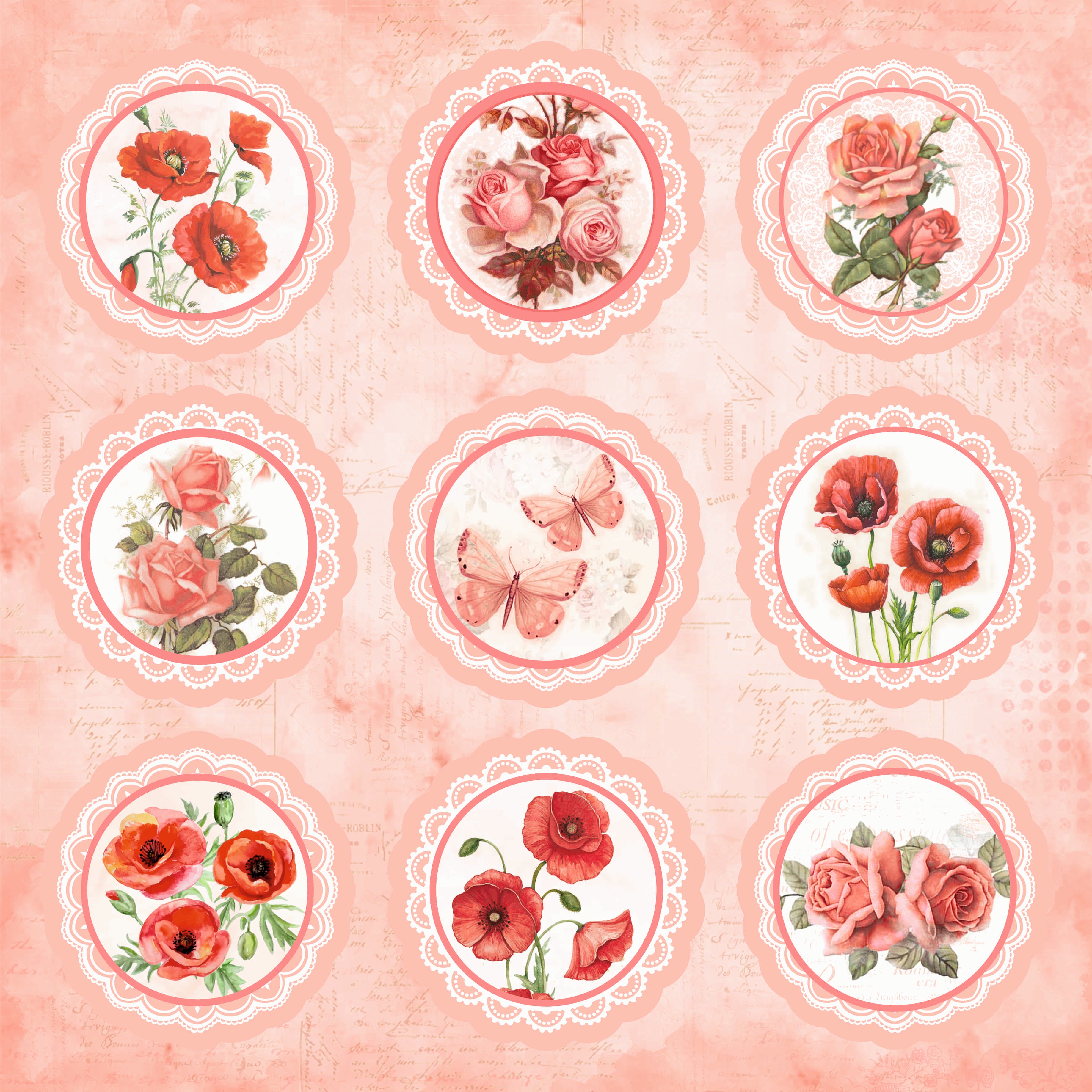 Paper Pack 12In X 12In Poppies & Roses 12 Sheets 250Gsm Lb