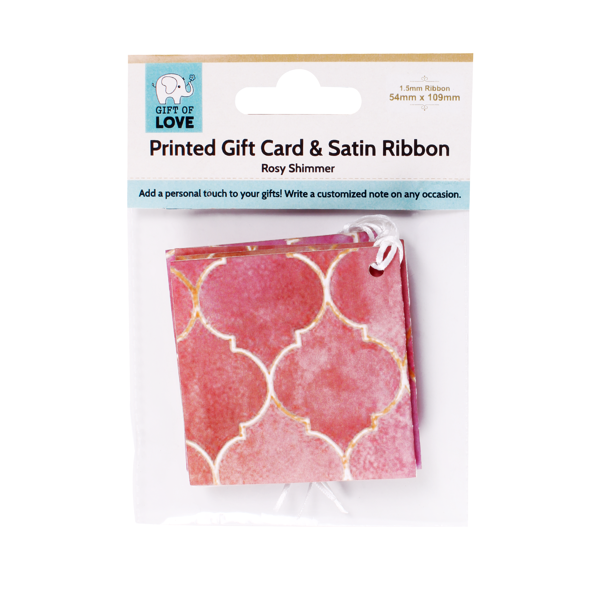 Gift Card With Satin Ribbon 6mm Rosy Shimmer 4pc