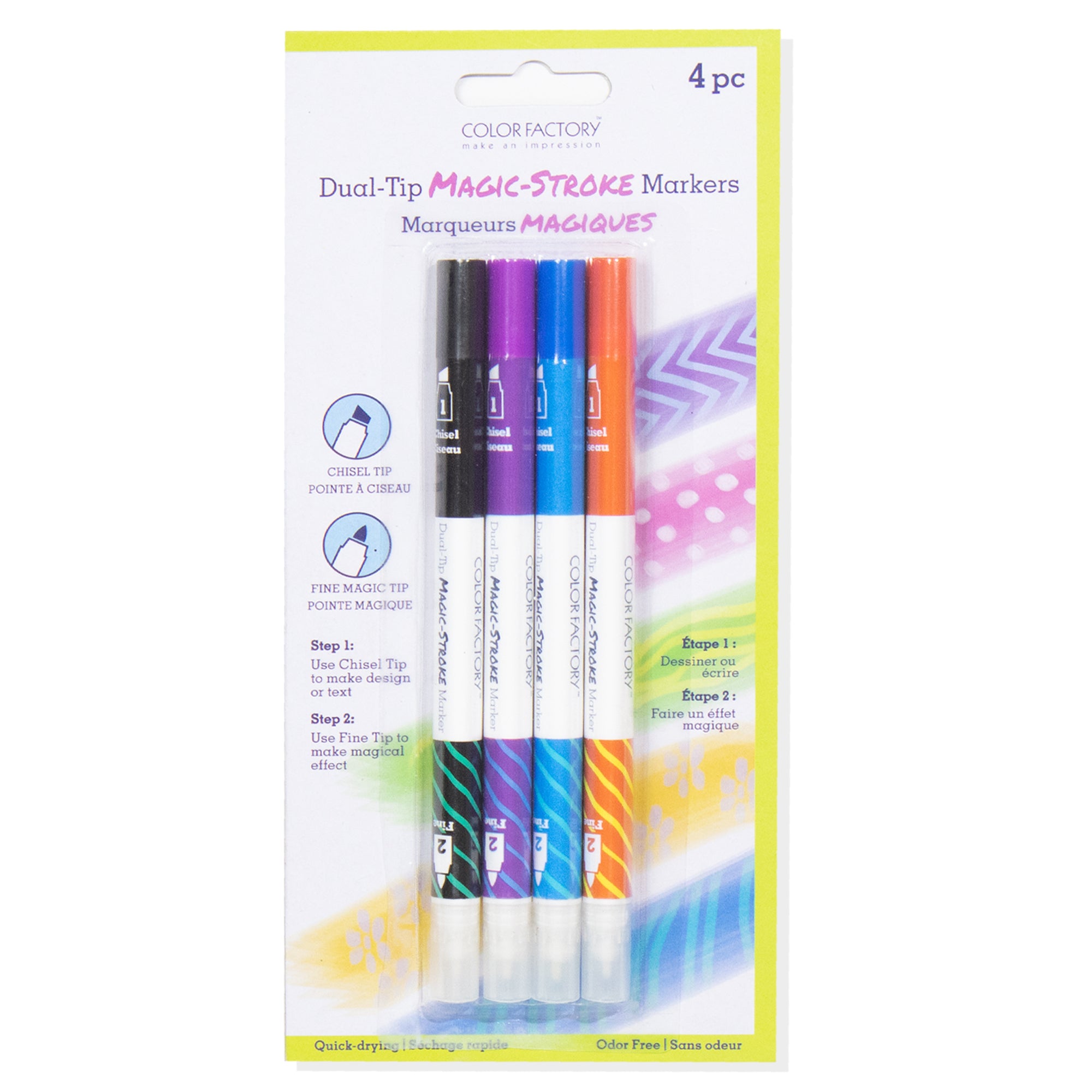 Dual-Tip Magic-Stroke Markers Asst Darks 4Pc Blistter Mc