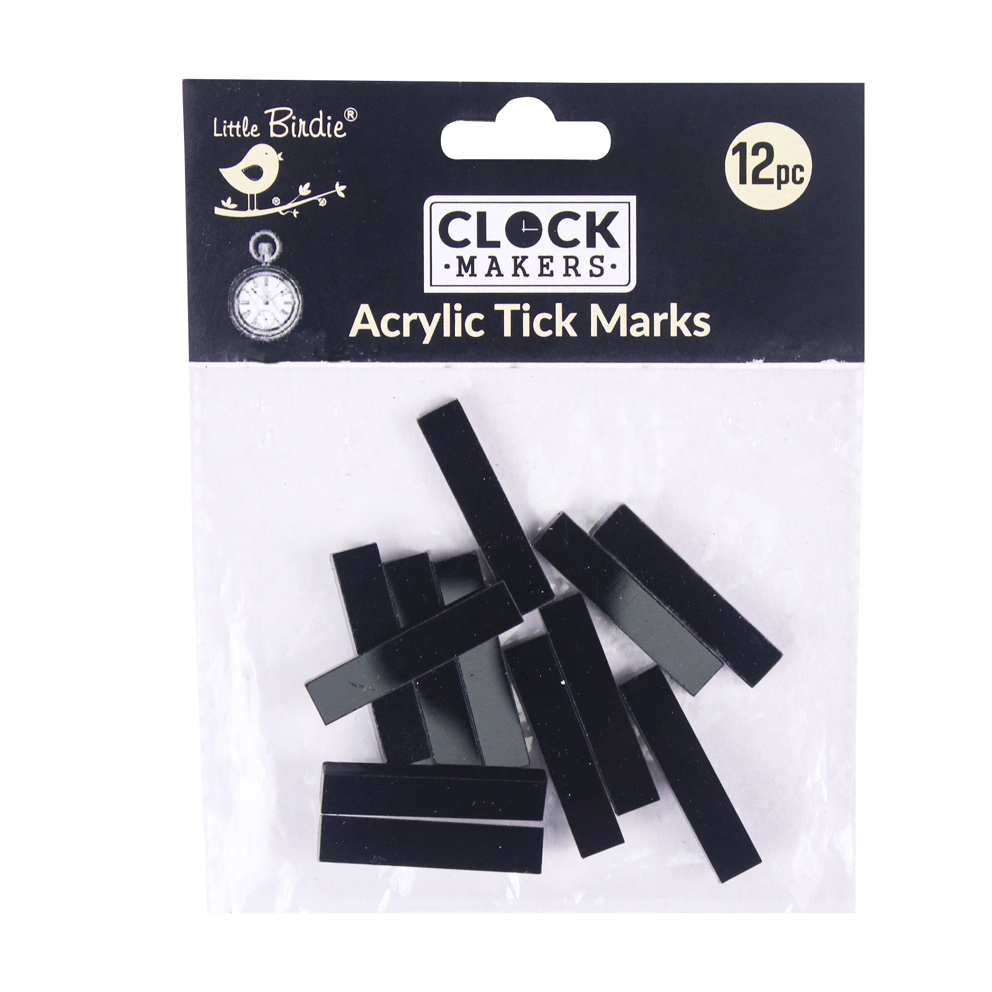 Clock Acrylic Tick Marks Black 1inch 2.7mm Thick 12pc