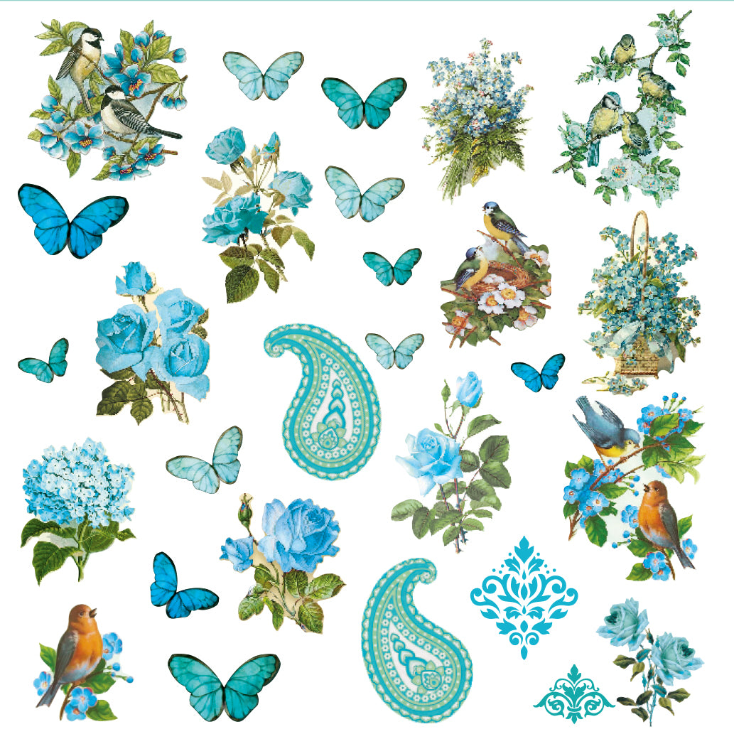 Aqua Medley Ephemera Stickers 56pcs