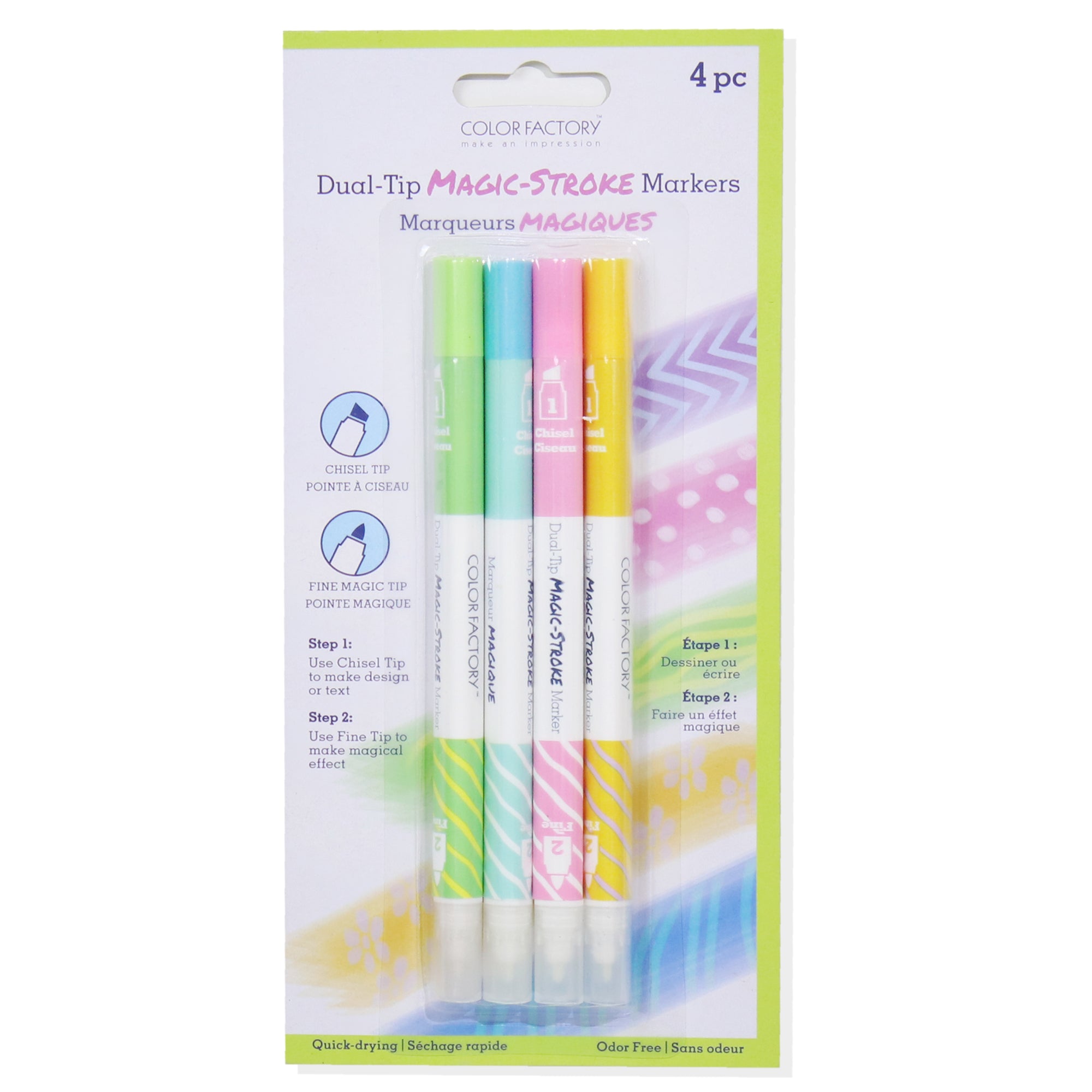 Dual-Tip Magic-Stroke Markers Asst Pastels 4Pc Blistter Mc