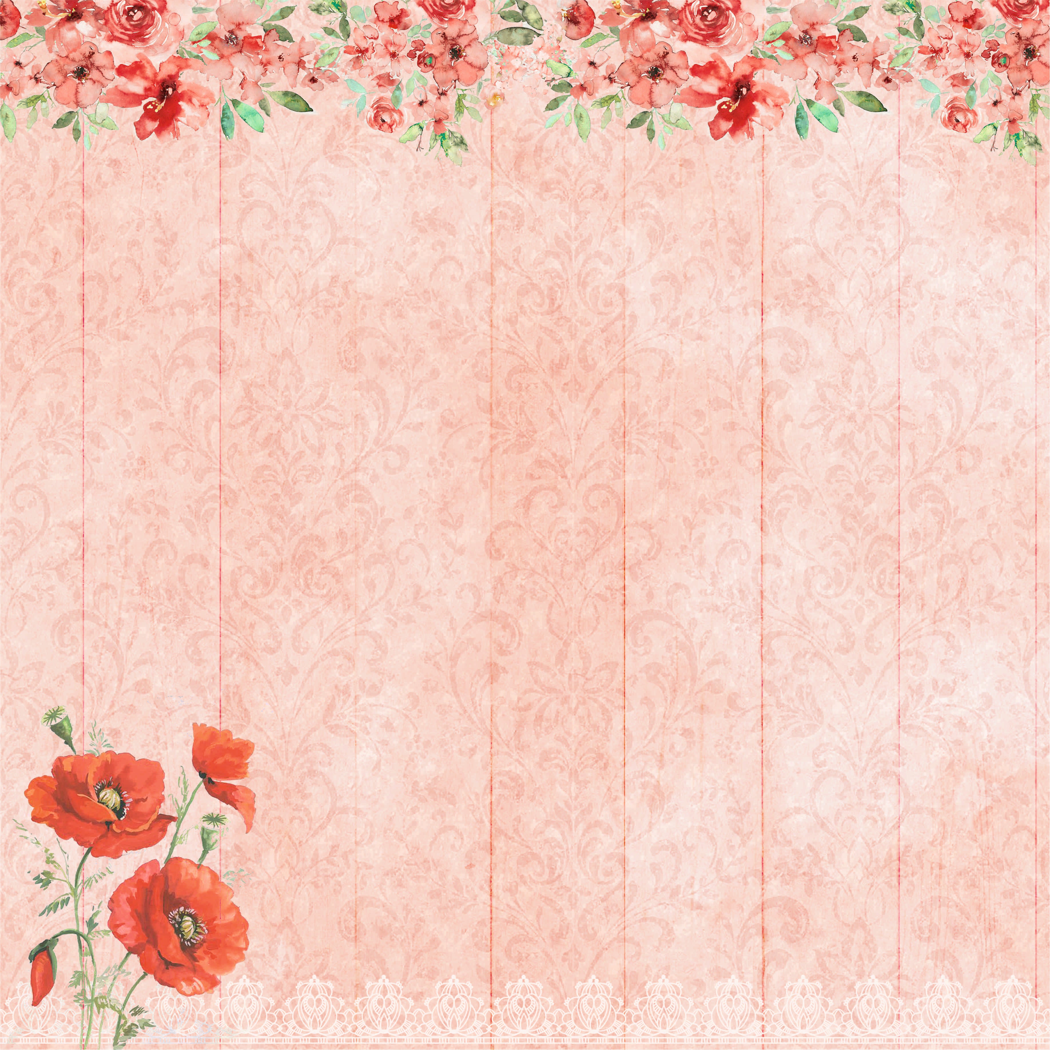 Paper Pack 12In X 12In Poppies & Roses 12 Sheets 250Gsm Lb