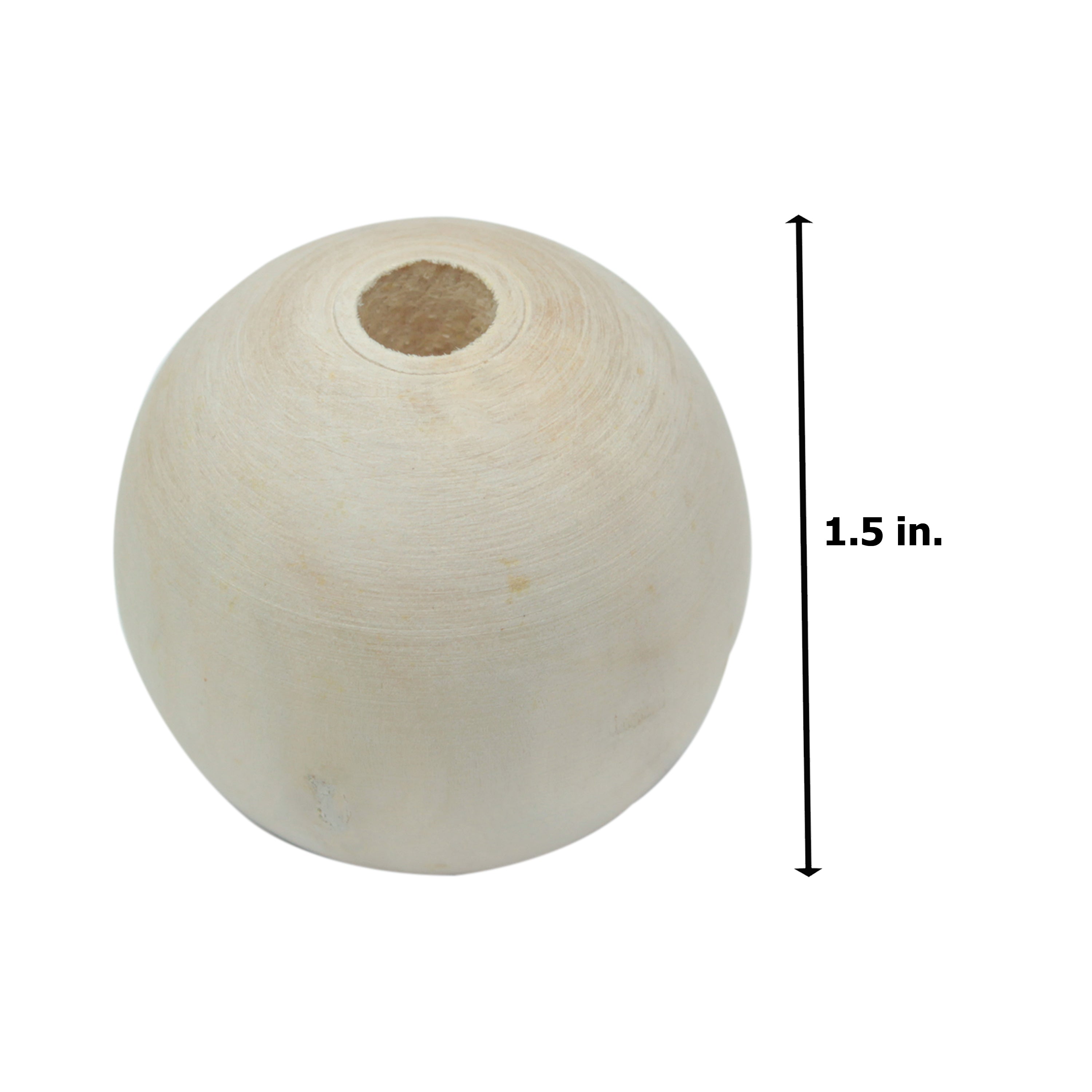 Wooden Ball With Hole 1.5Inch Natural 4Pc