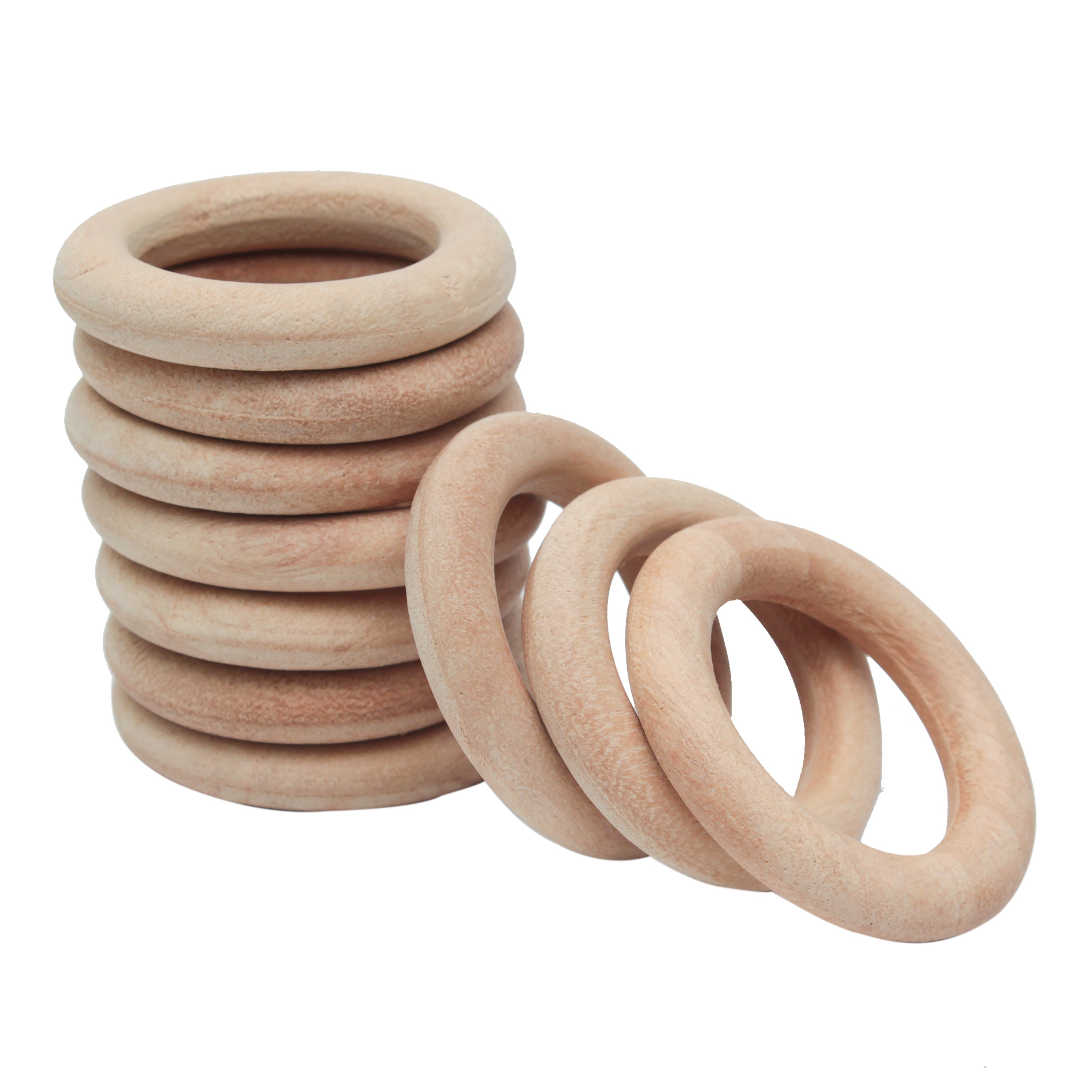 Wooden Rings 2Inch Dia Natural 10Pcs