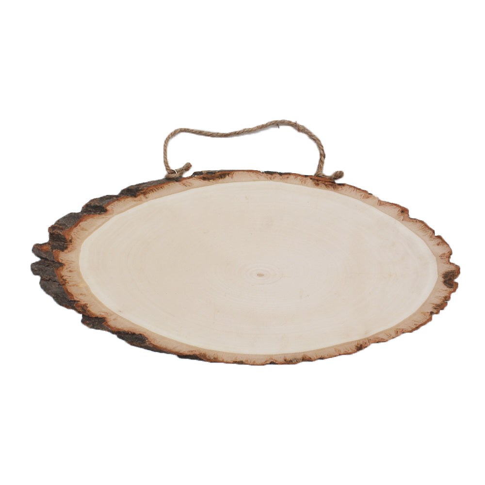 Wooden Natural Bark Oval W/Rope L16 X W37Cm 1Pc Ib