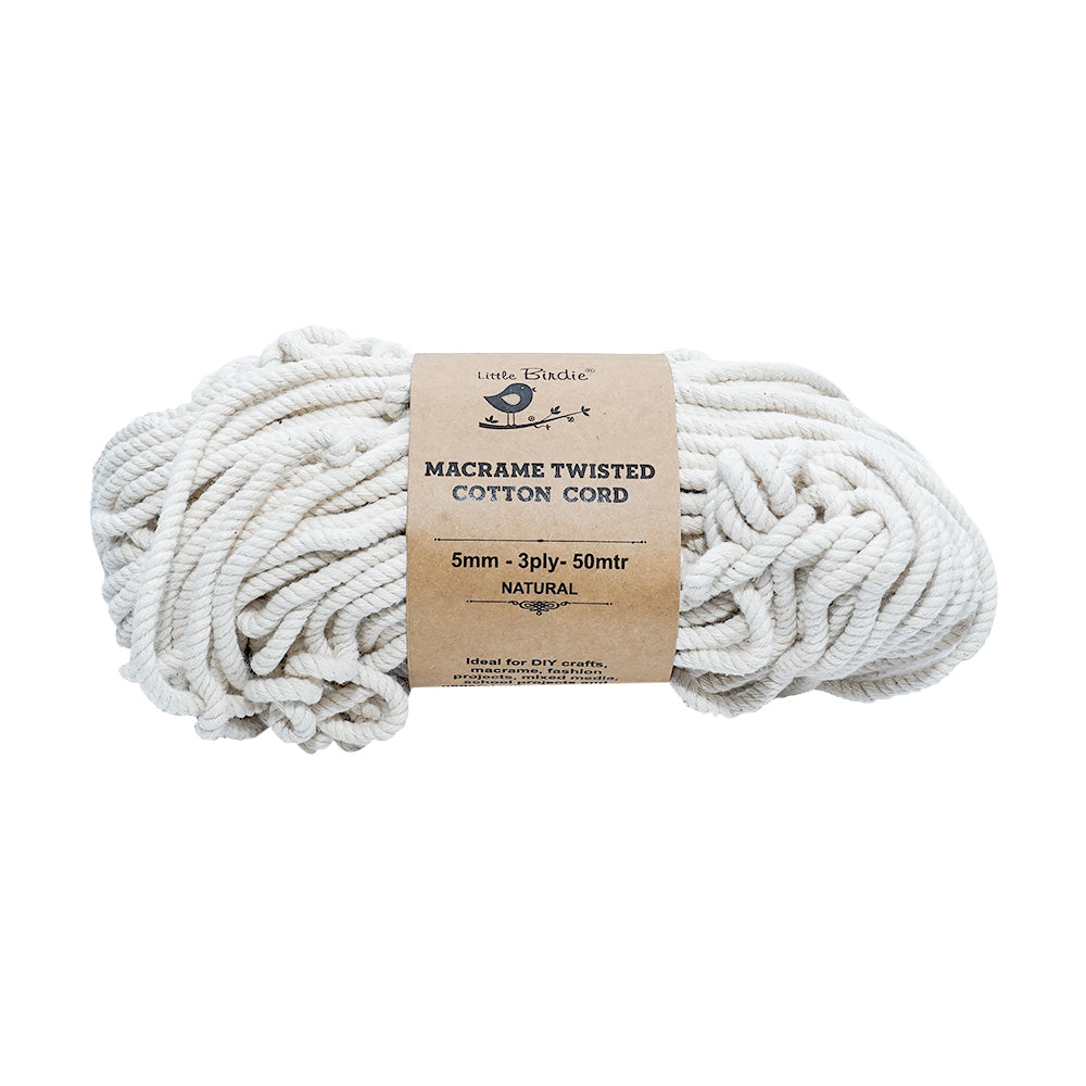 Macrame Cotton Twisted Cord 5mm 3 Ply Natural 50Mtr – Itsy Bitsy