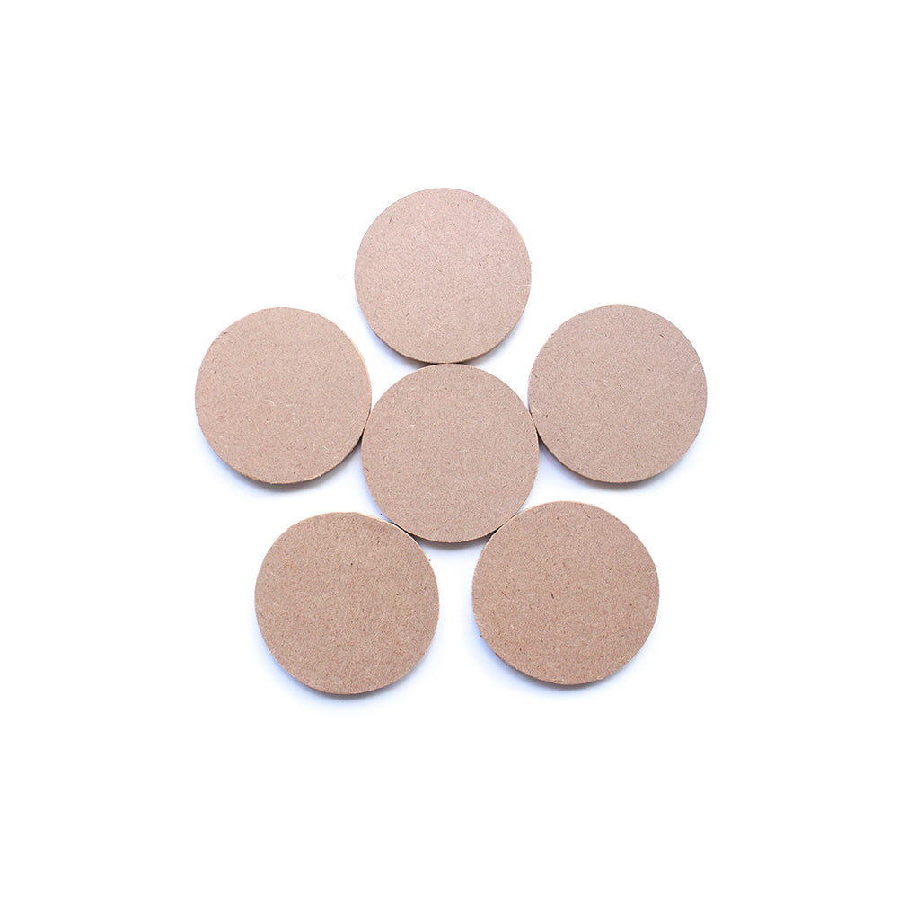 MDF Shapes Round 6.2Cm 5.5Mm Thick 6Pc Lb
