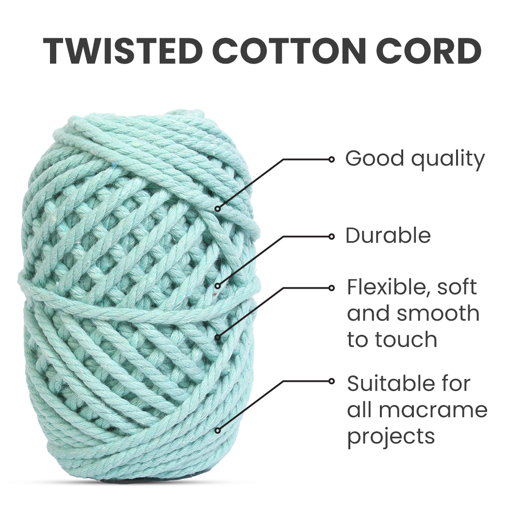 Macrame Cotton Twisted Cord - Sea Green 3mm 3Ply 25Mtr 1Roll