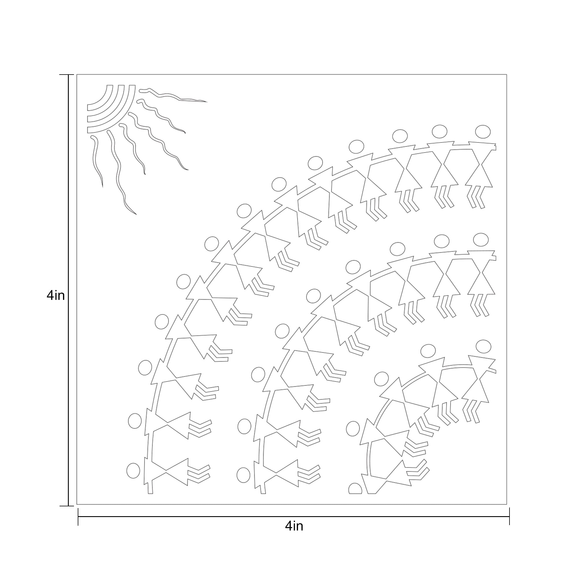 Stencil Warli Dancers 4 X 4Inch 1Pc Pbci Lb