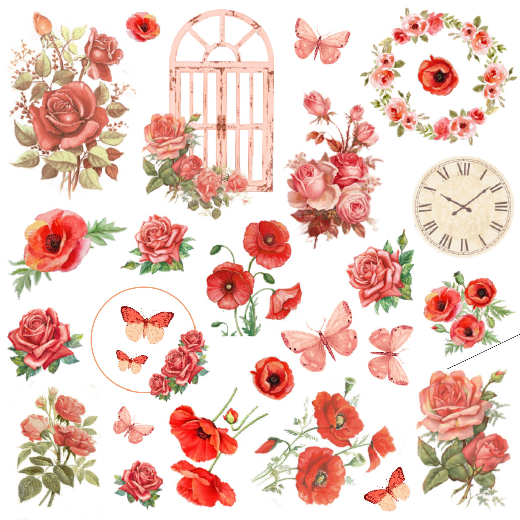 Poppies & Roses Ephemera Stickers 52pcs