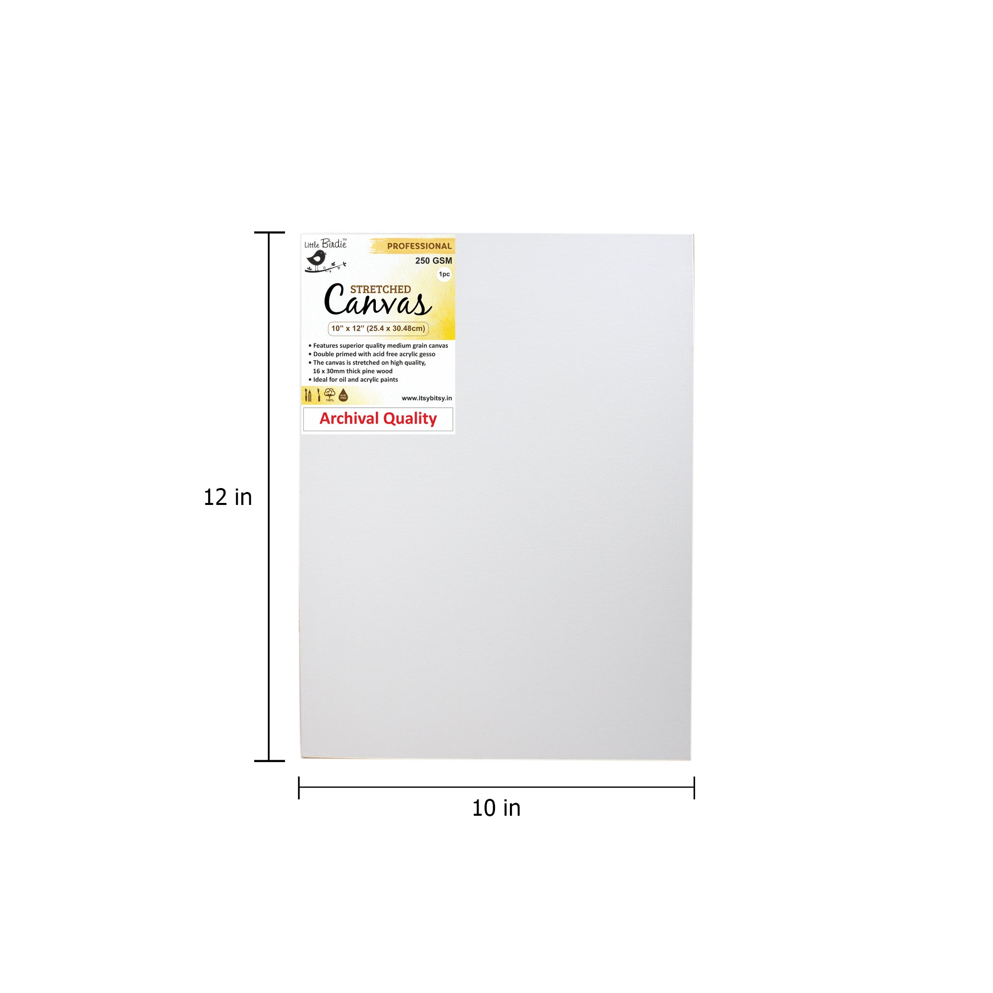 Stretched Canvas Frame 16X30Mm 230Gsm 10 X 12Inch 1Pc Lb