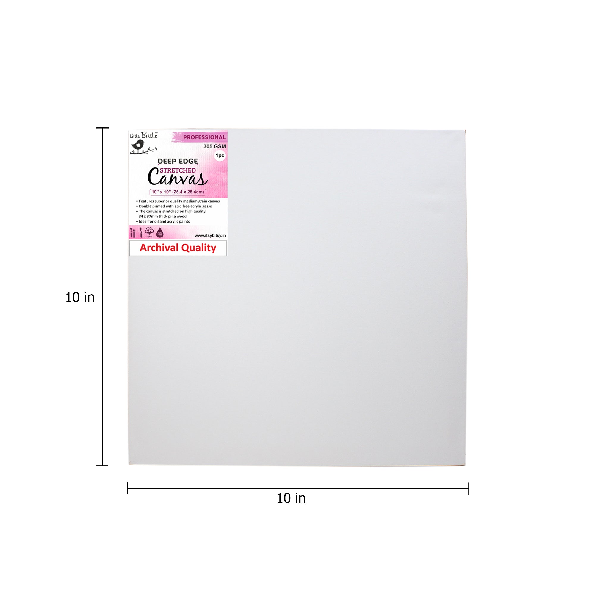 Stretched Canvas Deep Edge Frame 34X37Mm 305Gsm 10 X 10Inch 1Pc