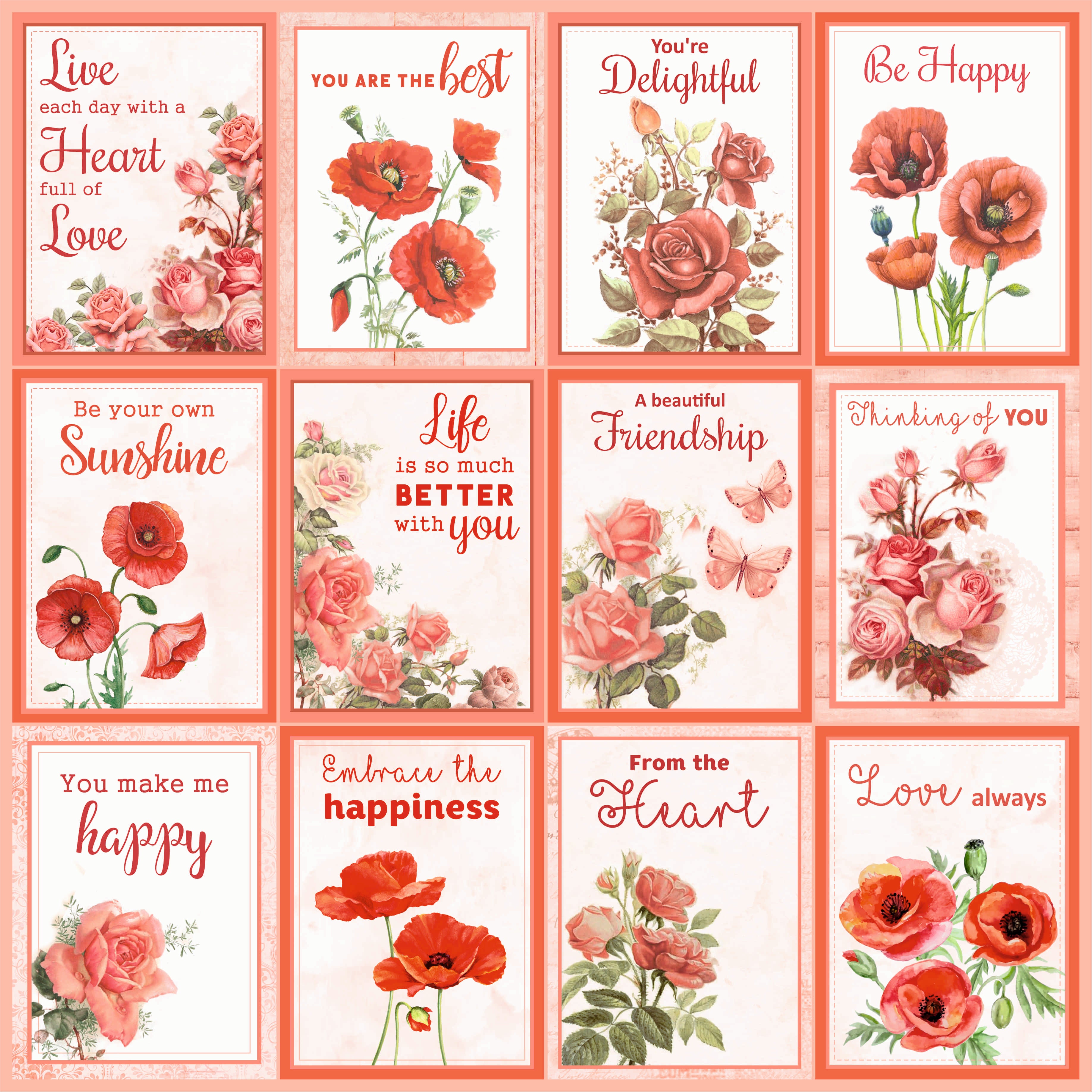 Paper Pack 12In X 12In Poppies & Roses 12 Sheets 250Gsm Lb