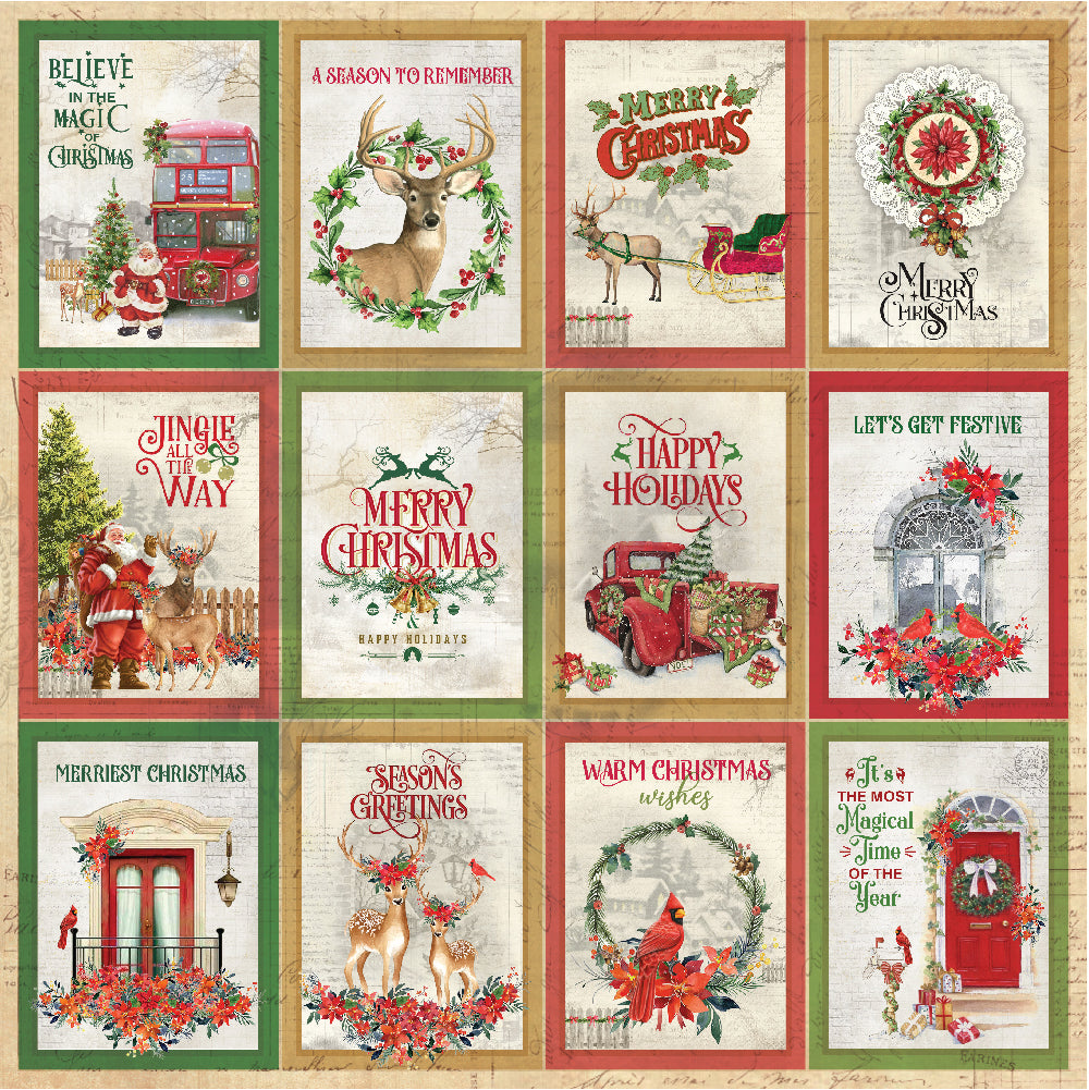 Little Birdie 12 x12 inch Printed Cardstock pack- Merry Christmas, 12 Sheets, 12 Designs, 250 gsm