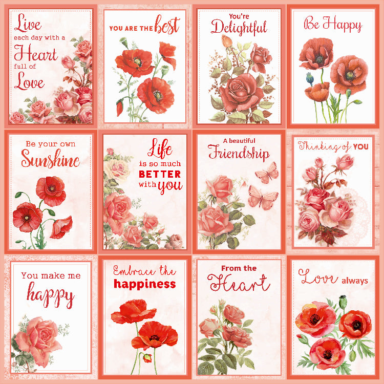Paper Pack 6In X 6In 12Des X 2 Poppies & Roses 24 Sheets 250Gsm Lb
