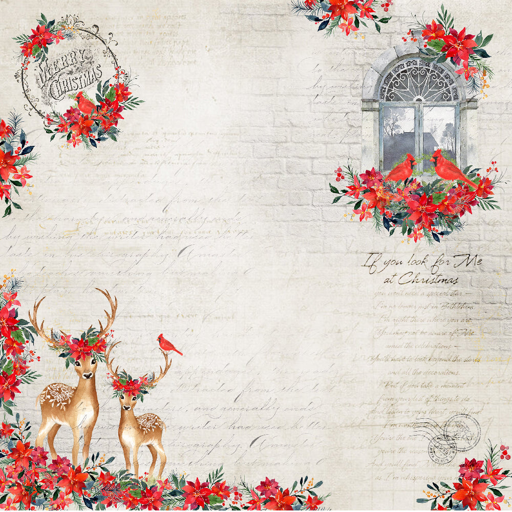 Little Birdie 12 x12 inch Printed Cardstock pack- Merry Christmas, 12 Sheets, 12 Designs, 250 gsm