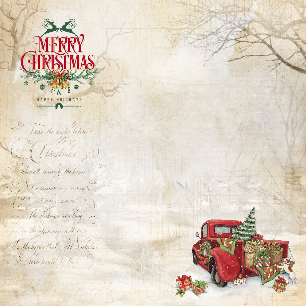 Little Birdie 12 x12 inch Printed Cardstock pack- Merry Christmas, 12 Sheets, 12 Designs, 250 gsm