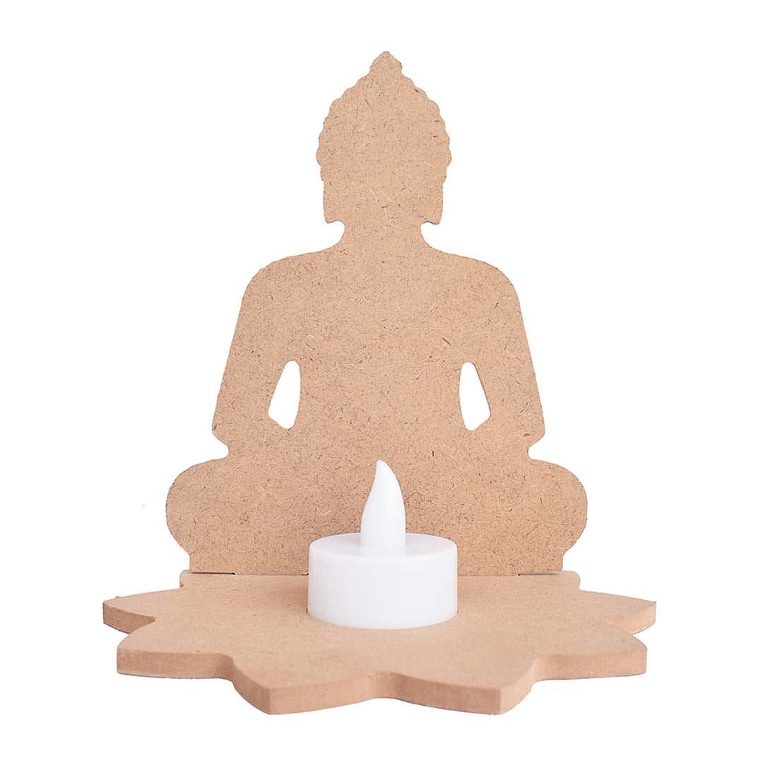 Mdf Meditating Buddha With T-Light Candle Holder W5.5 X H6.3 X D5.3Inch 1Pc Lb