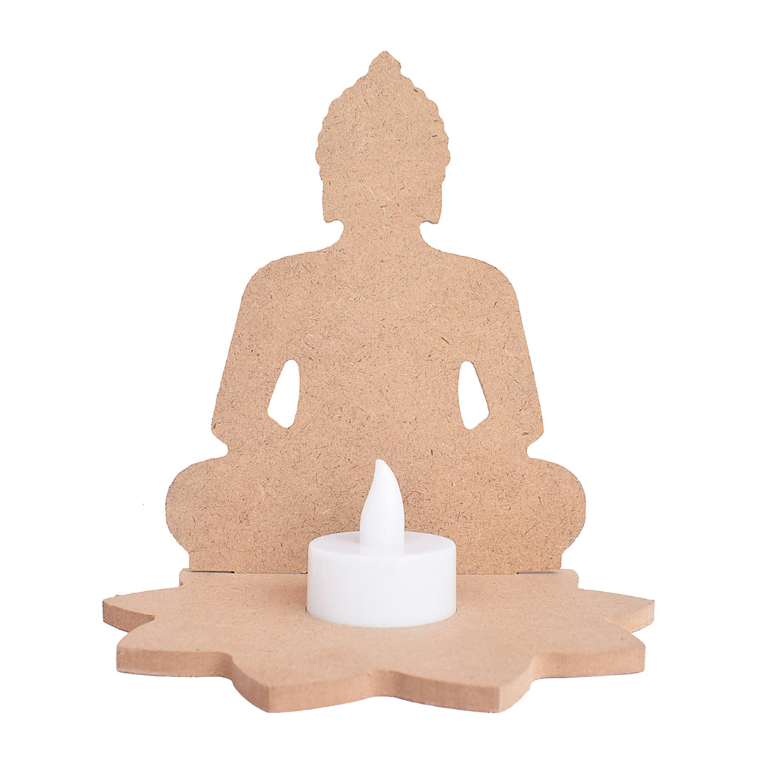 MDF Meditating Buddha With T-Light Candle Holder W5.5 X H6.3 X D5.3Inch 1Pc Lb