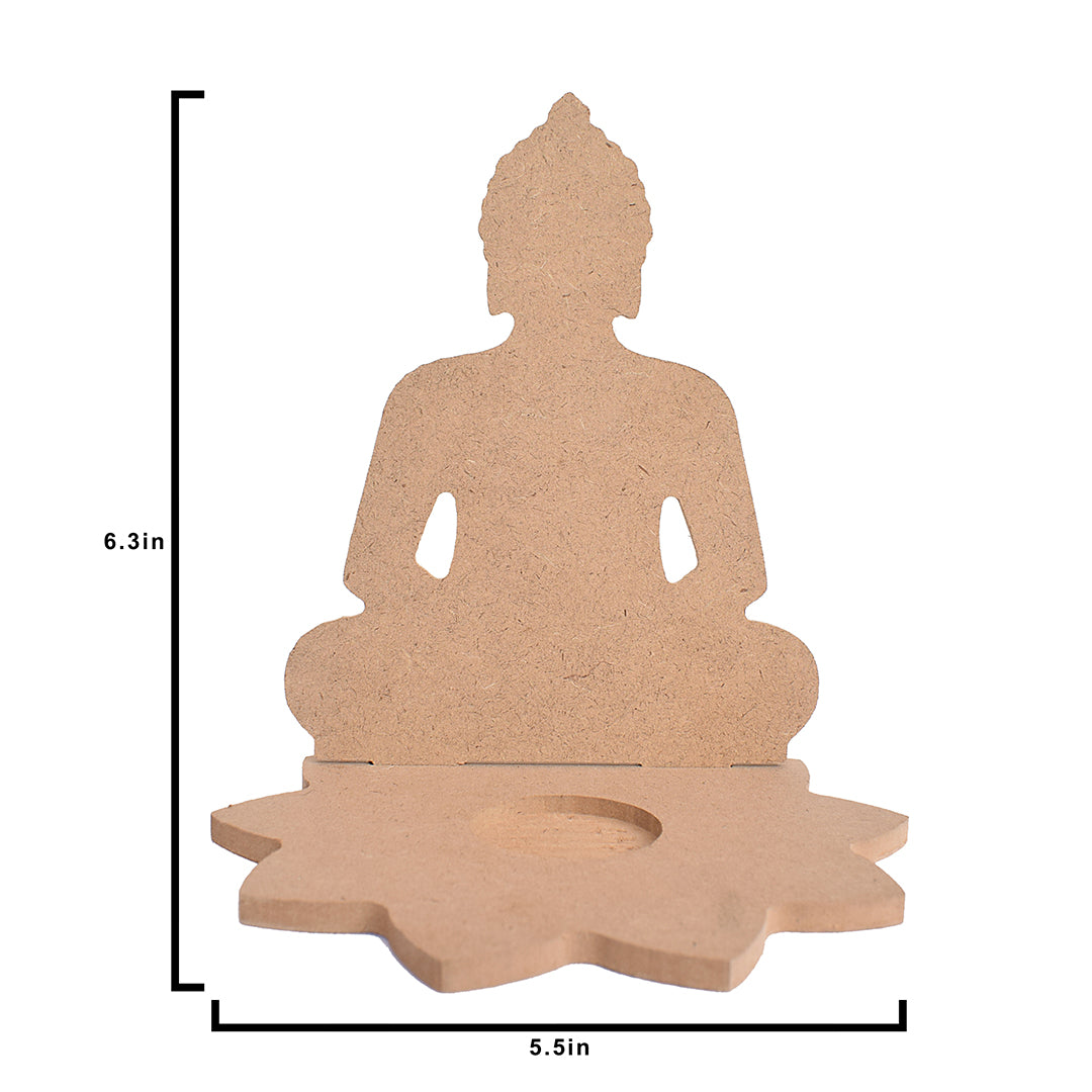 MDF Meditating Buddha With T-Light Candle Holder W5.5 X H6.3 X D5.3Inch 1Pc Lb