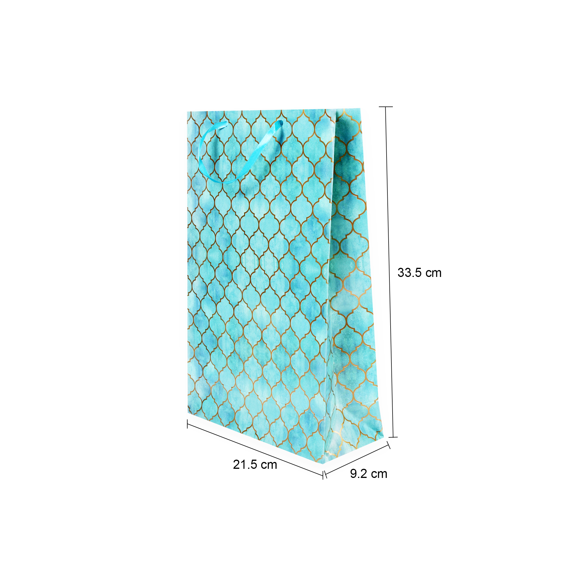 Gift Bags Moroccan Trellis Aqua Shimmer L33.5 X W21.5 X D9.2Cm 1Pc Gol